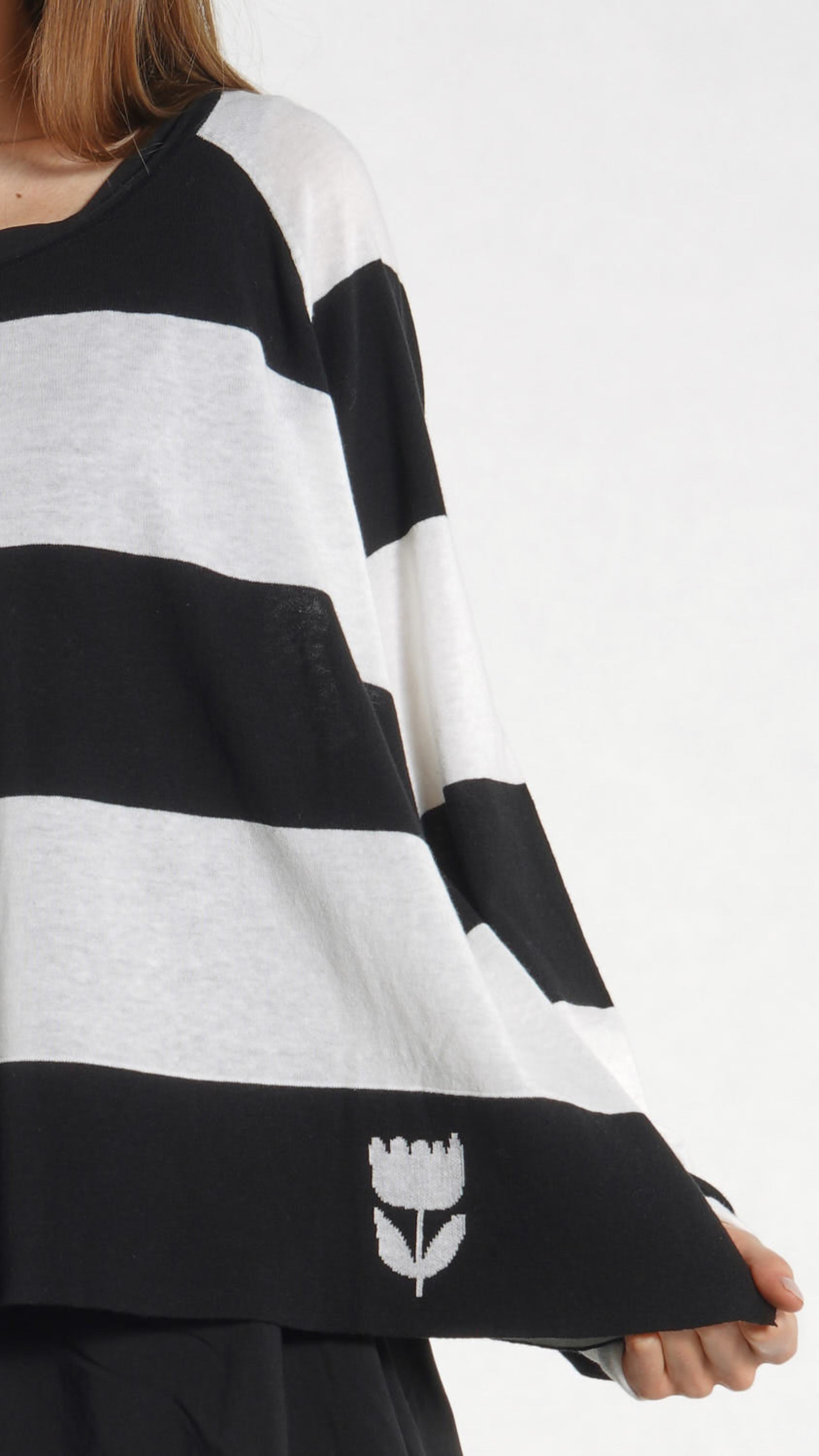 RUNDHOLZ BLACK LABEL Relaxed A-line Pullover in Black Stripe