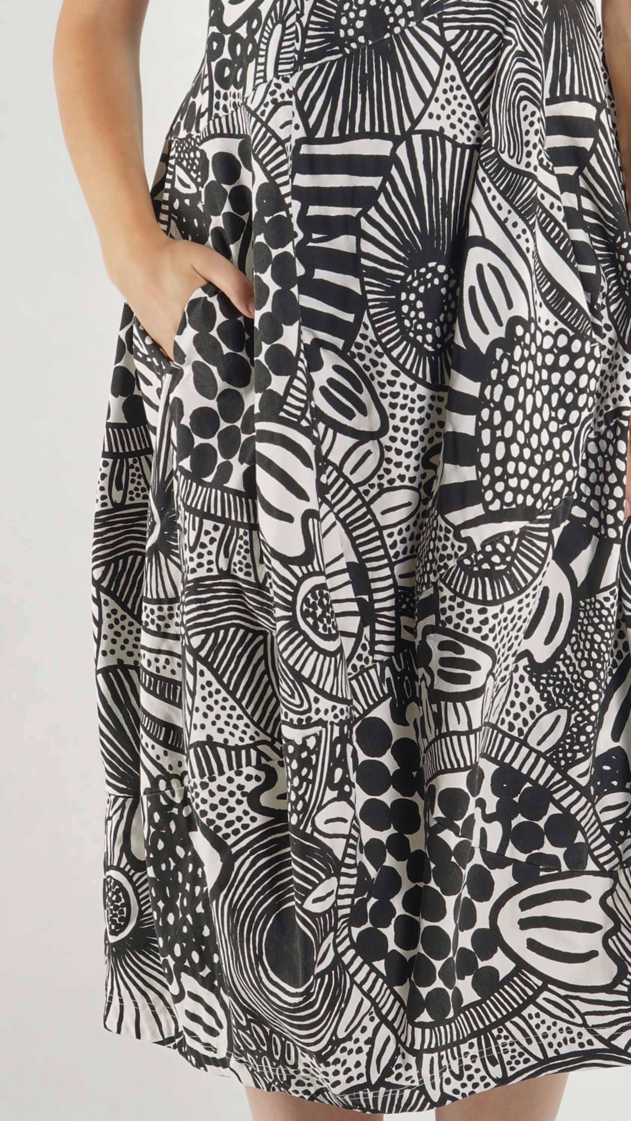 RUNDHOLZ BLACK LABEL Sleeveless Bubble Dress in Black Print