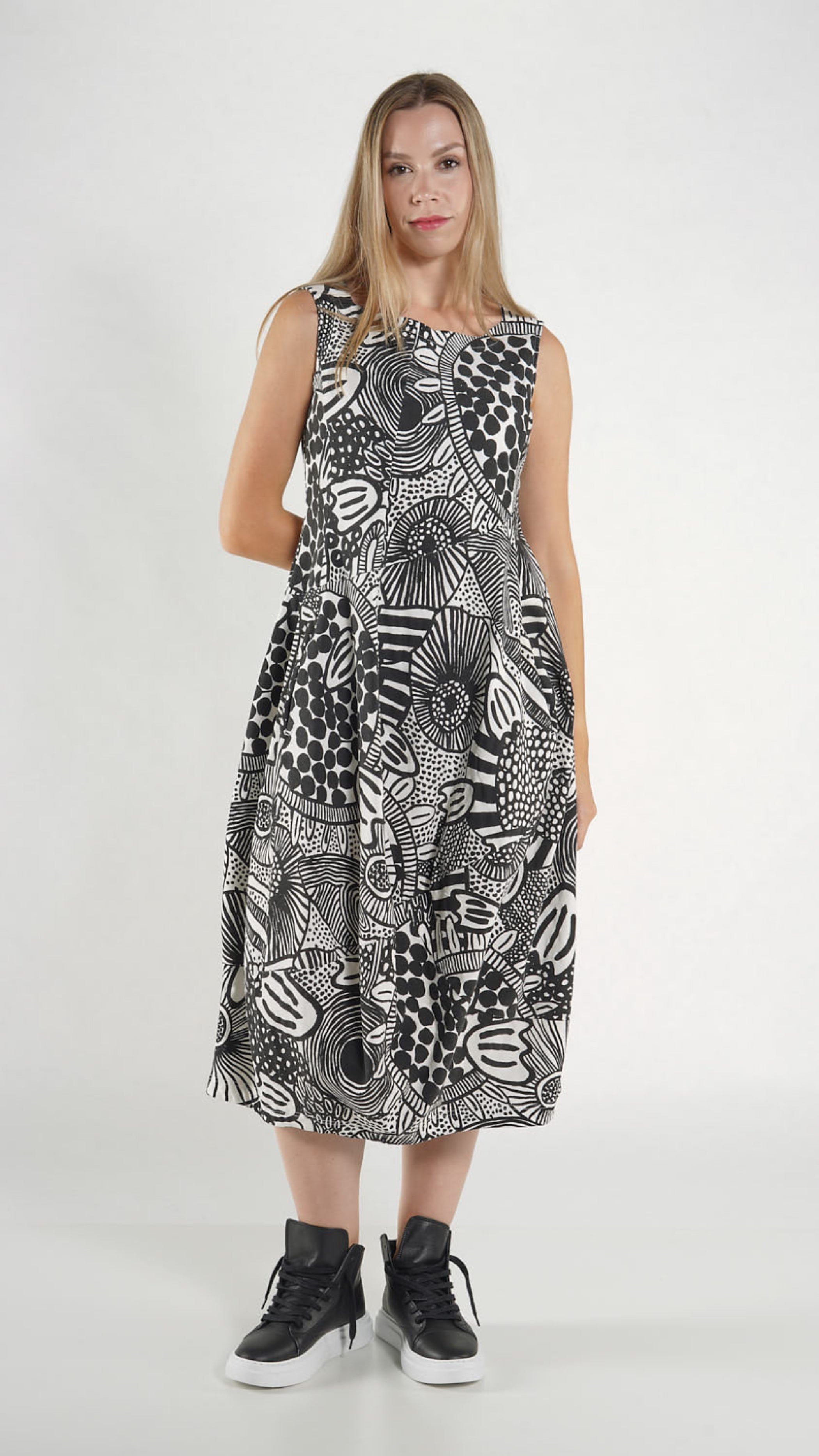 RUNDHOLZ BLACK LABEL Sleeveless Bubble Dress in Black Print