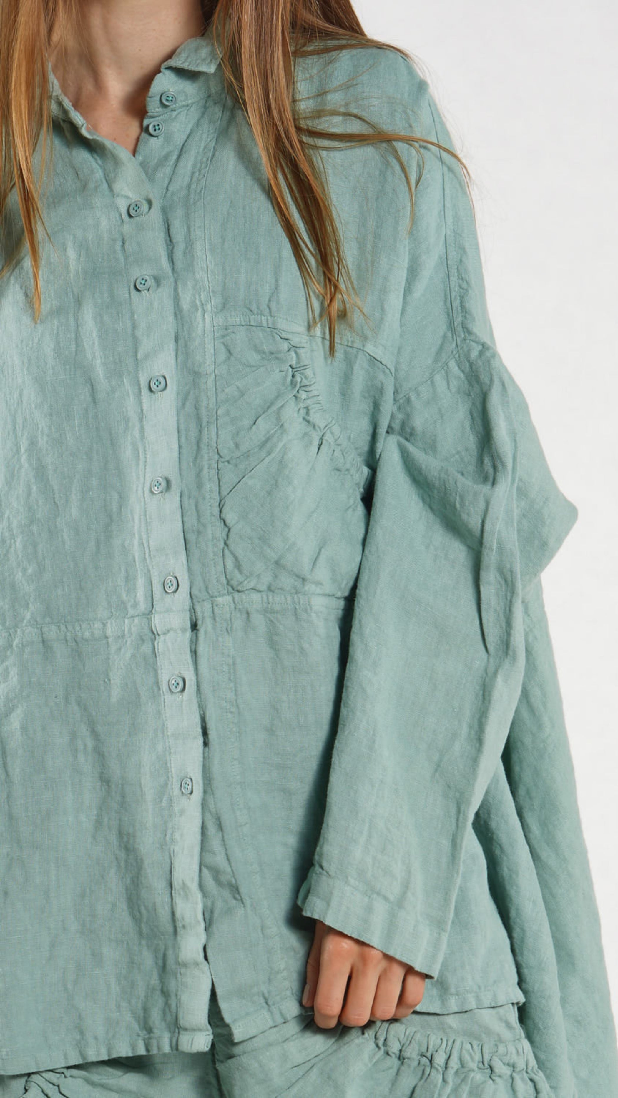 RUNDHOLZ BLACK LABEL Relaxed Boxy Linen Blouse in Mint