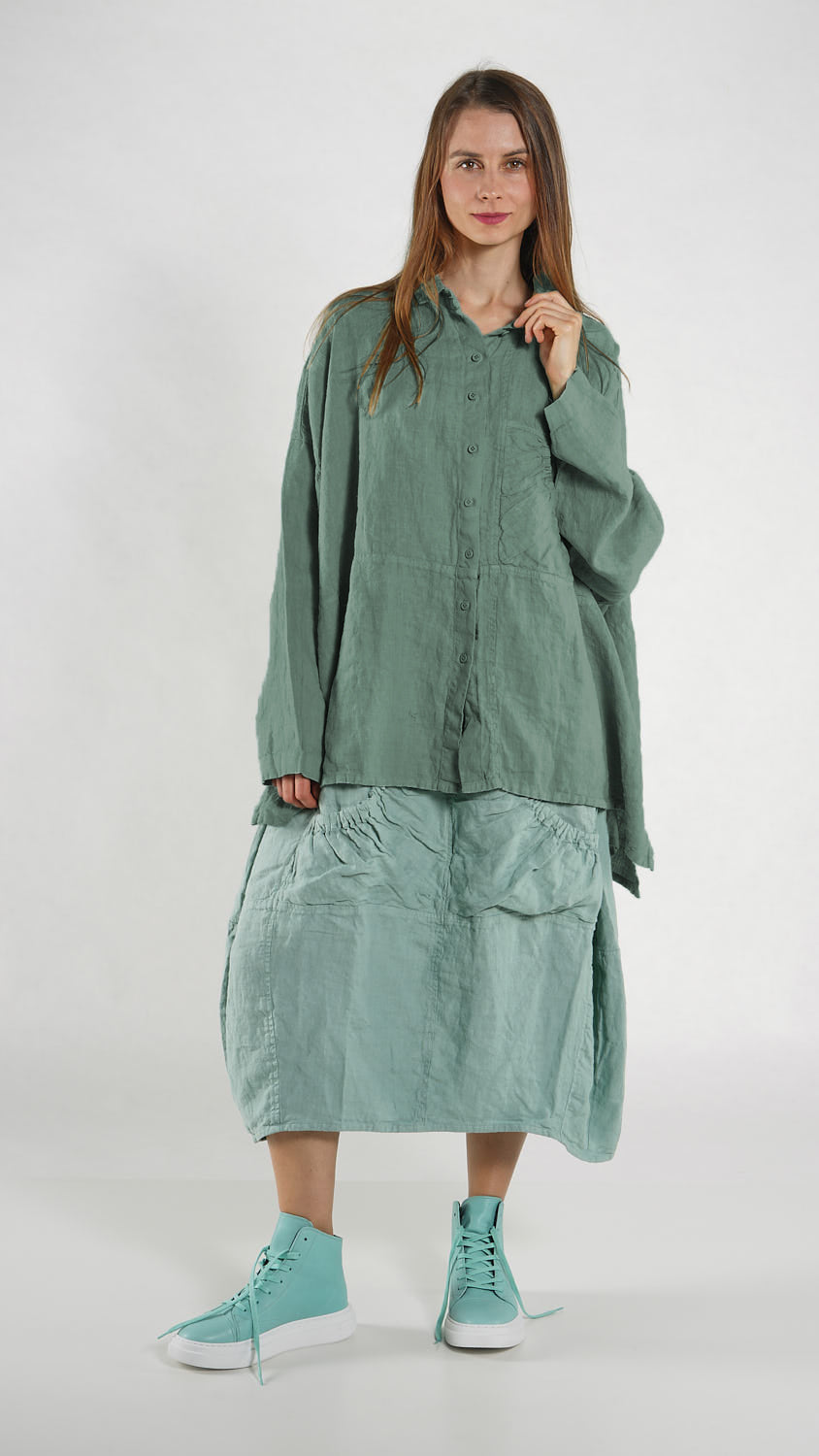 RUNDHOLZ BLACK LABEL Relaxed Boxy Linen Blouse in Grass