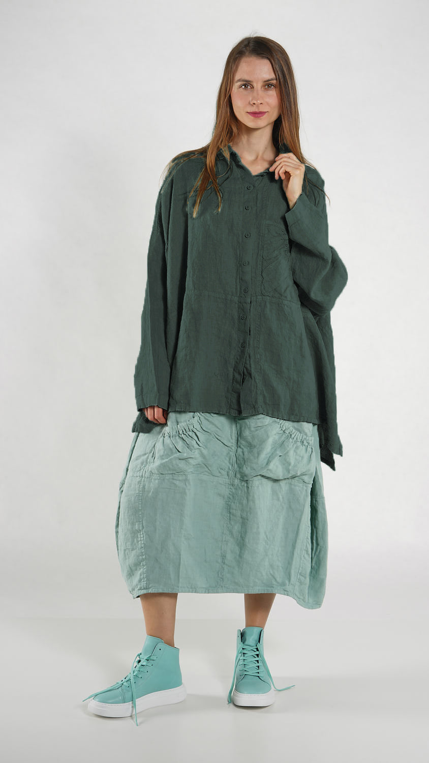 RUNDHOLZ BLACK LABEL Relaxed Boxy Linen Blouse in Tree