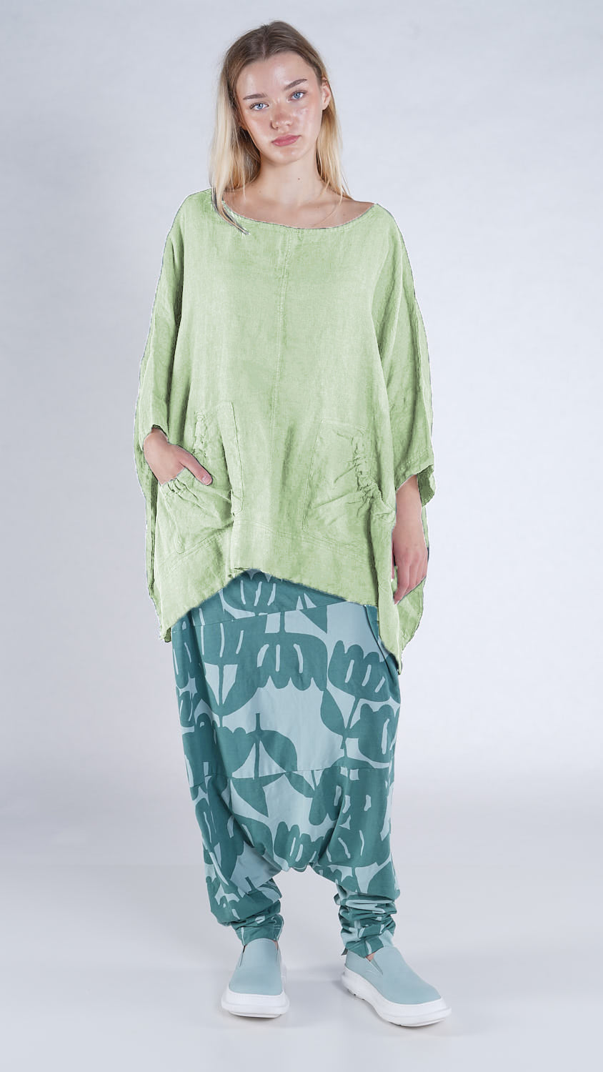 RUNDHOLZ BLACK LABEL Boxy Dual Pocketed Linen Shirt in Lime