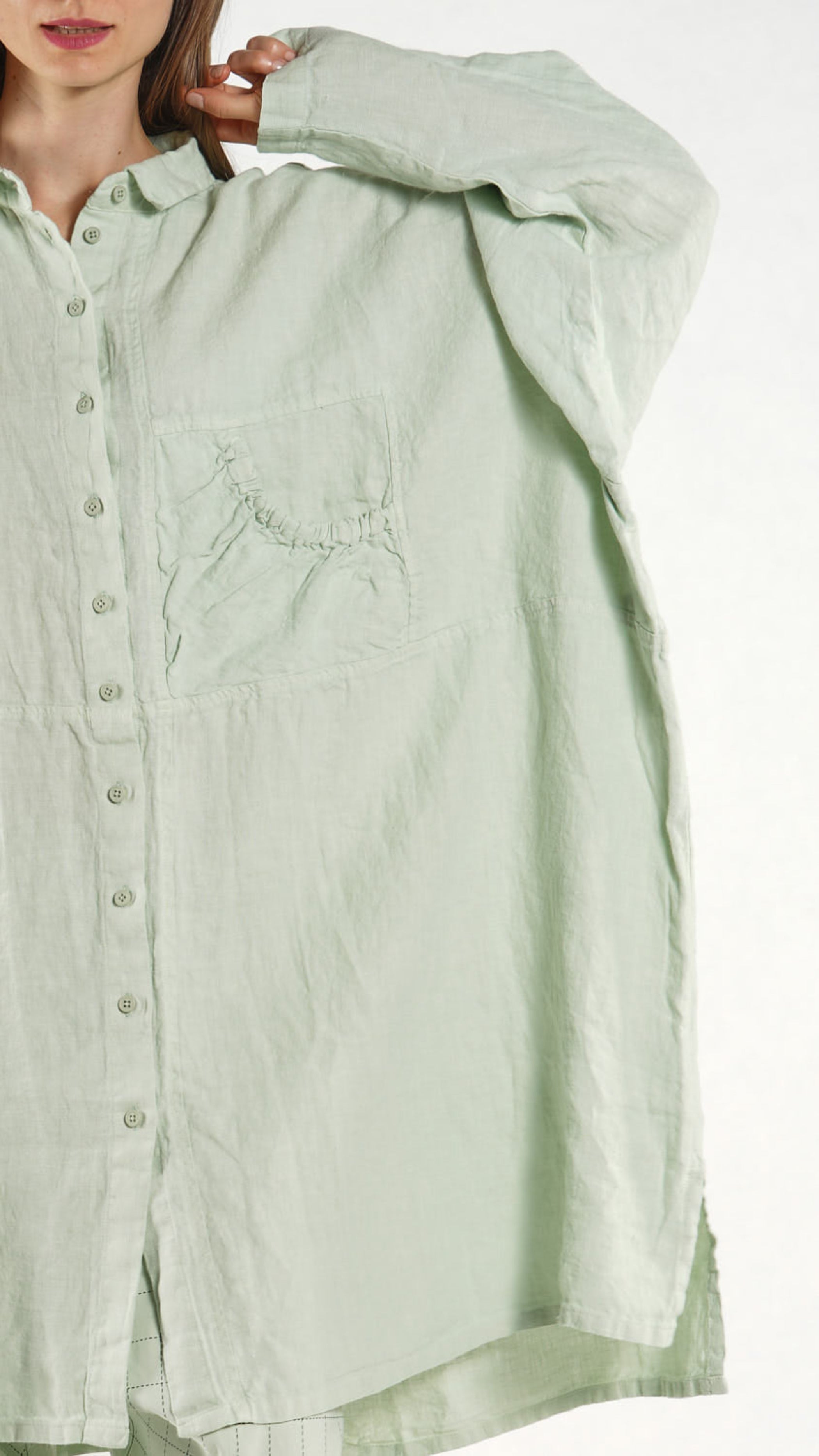 RUNDHOLZ BLACK LABEL Relaxed Boxy Linen Shirt Tunic in Lime