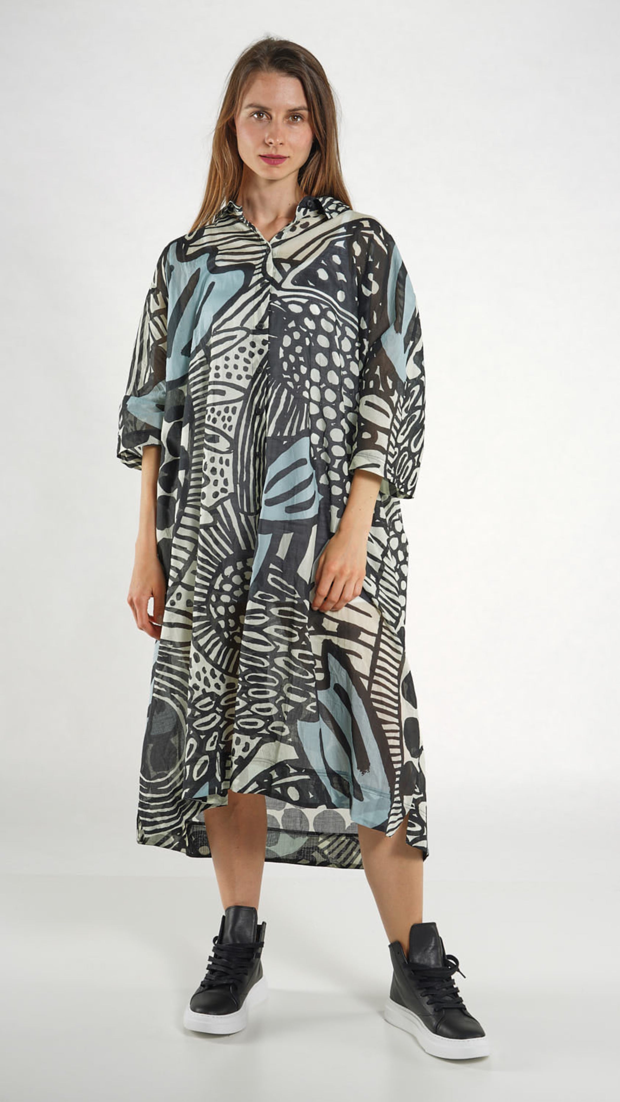 RUNDHOLZ BLACK LABEL Cotton Voile Shirtdress in Multi Coloured Print