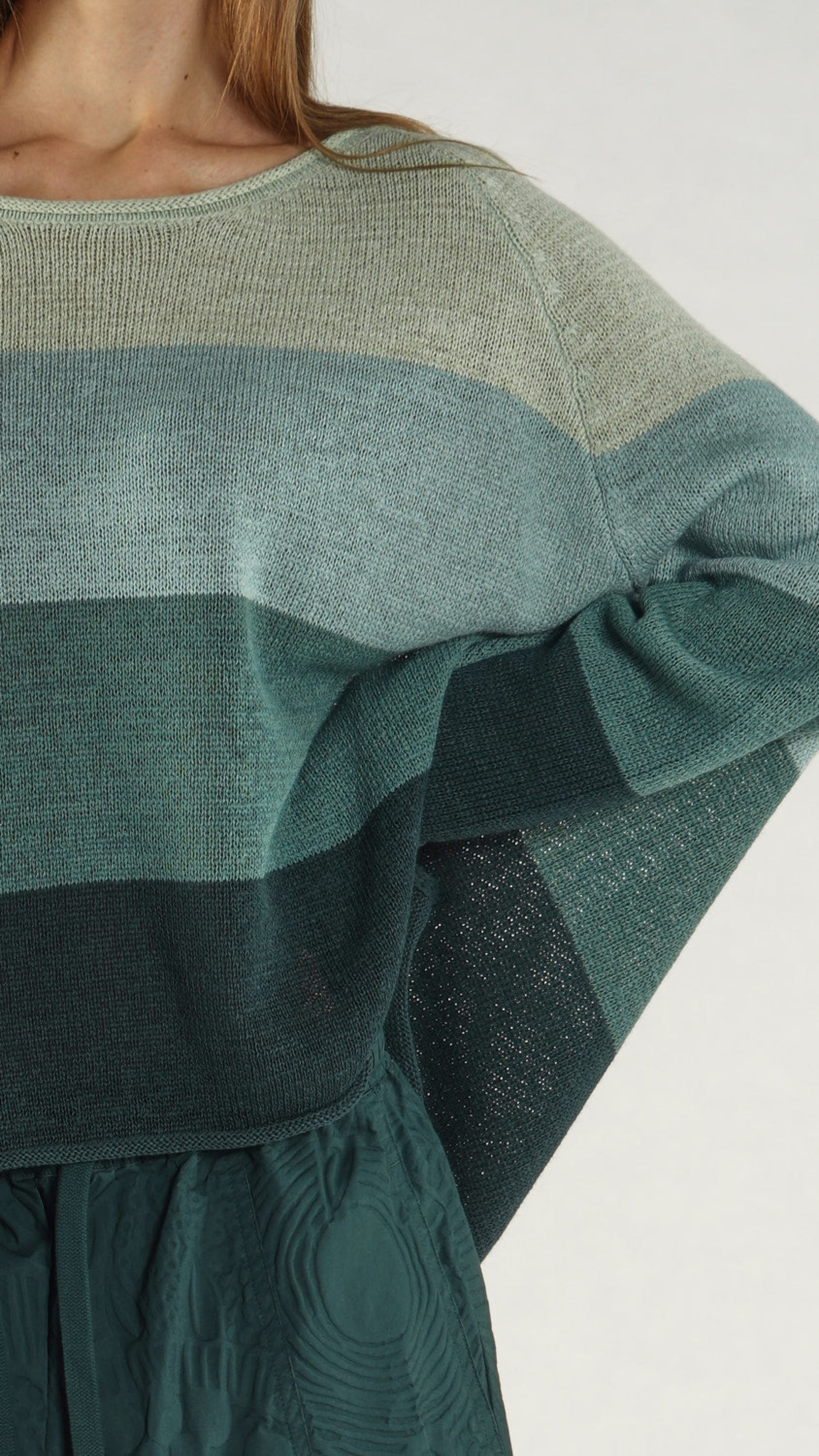RUNDHOLZ BLACK LABEL Striped Boxy Knit Pullover in Rainforest