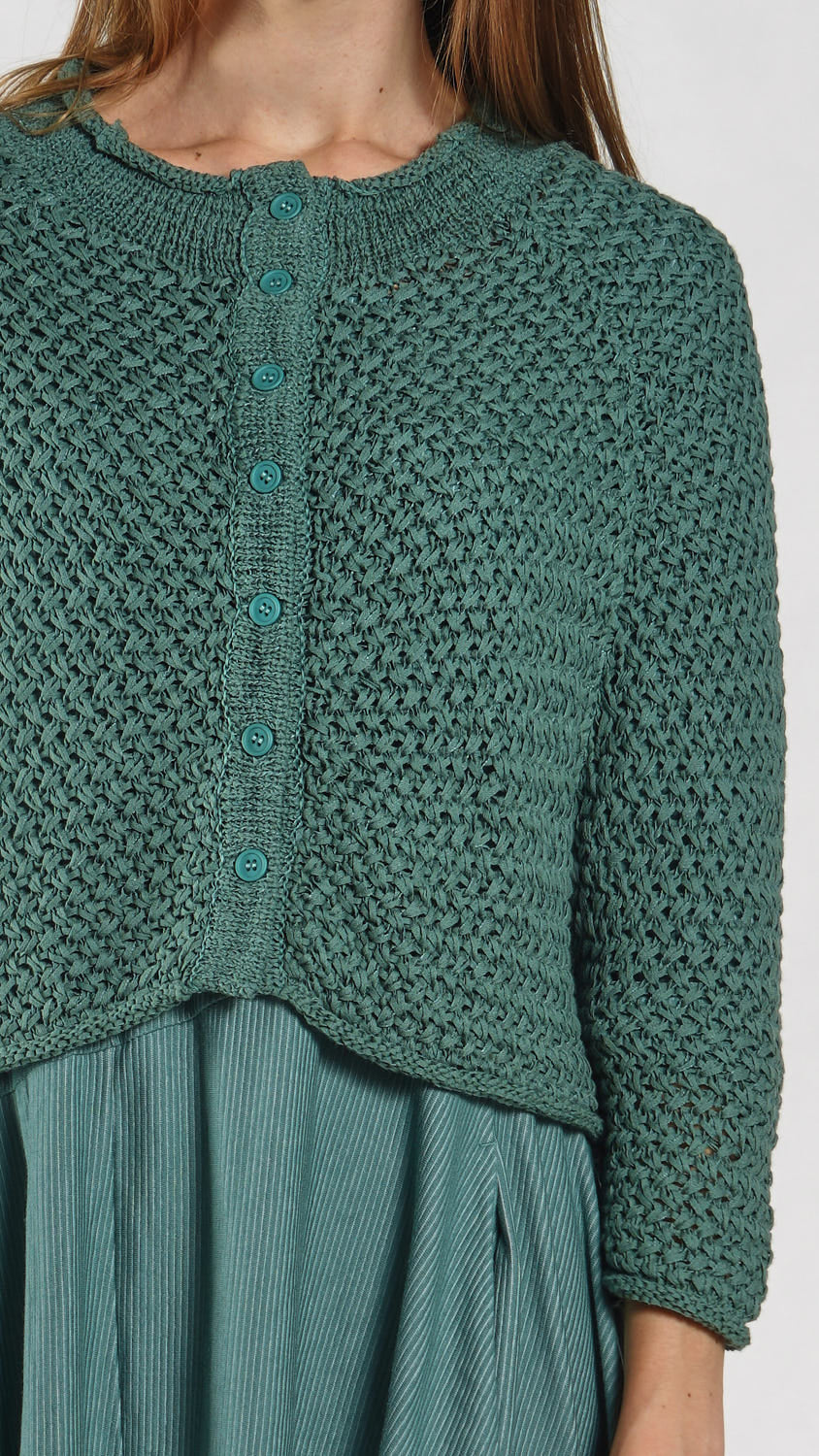 RUNDHOLZ BLACK LABEL Cropped Raglan Sleeve Knit Cardigan in Grass