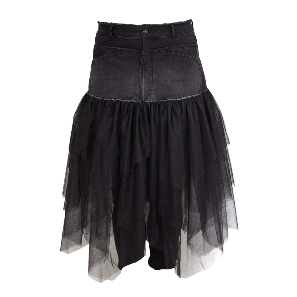 PLU Washed Denim Skirt with Tulle in Black
