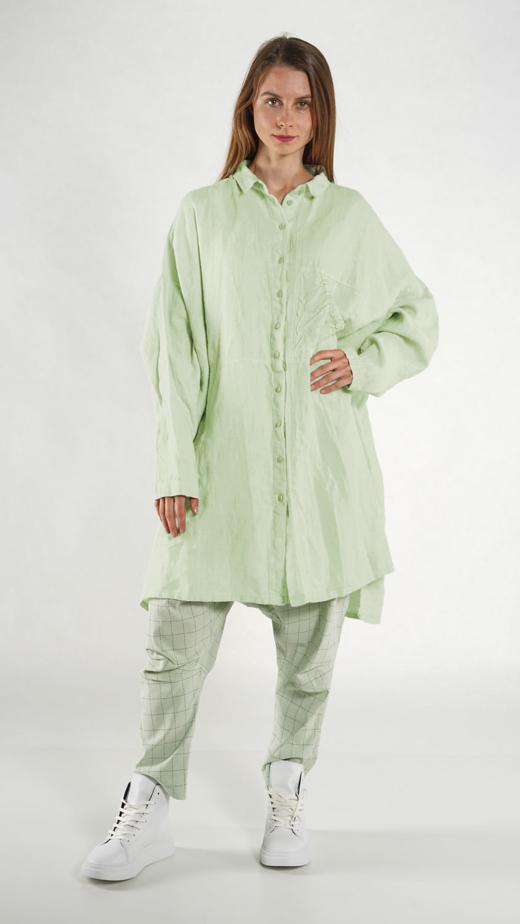 RUNDHOLZ BLACK LABEL Relaxed Boxy Linen Shirt Tunic in Lime