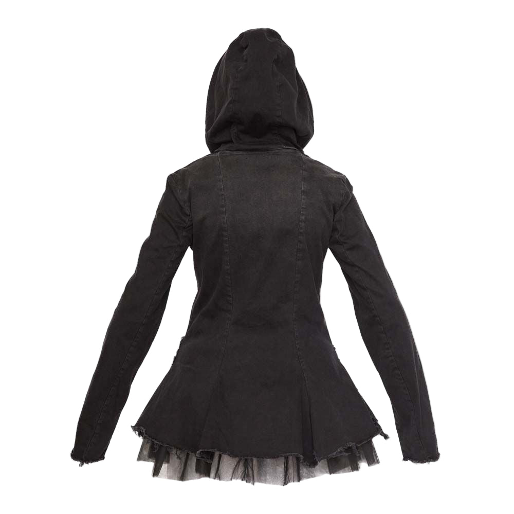 PLU Tulle and Denim Hoodie in Black