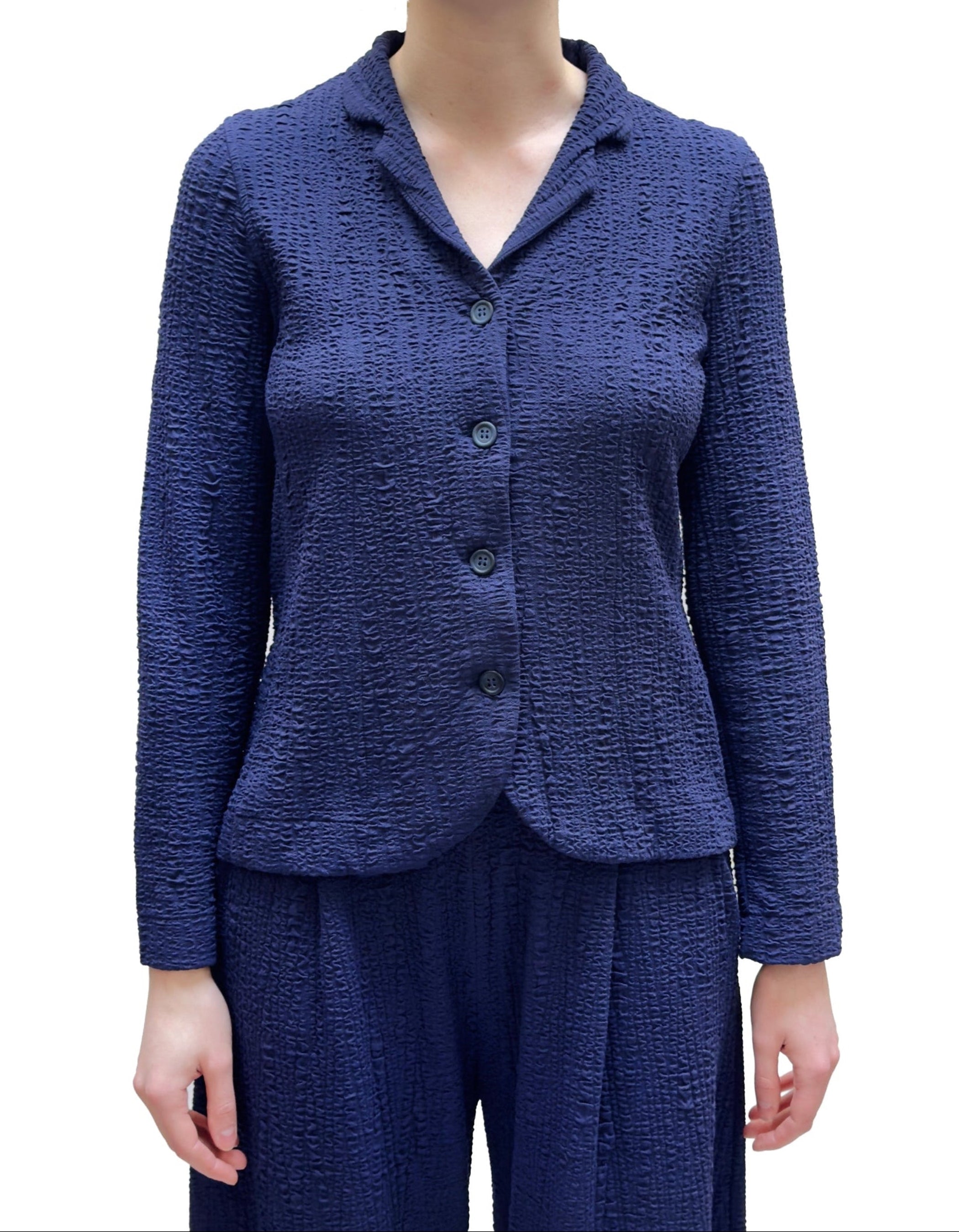 Mama B Notched Collar Jacket in Jacquard Klein Blue