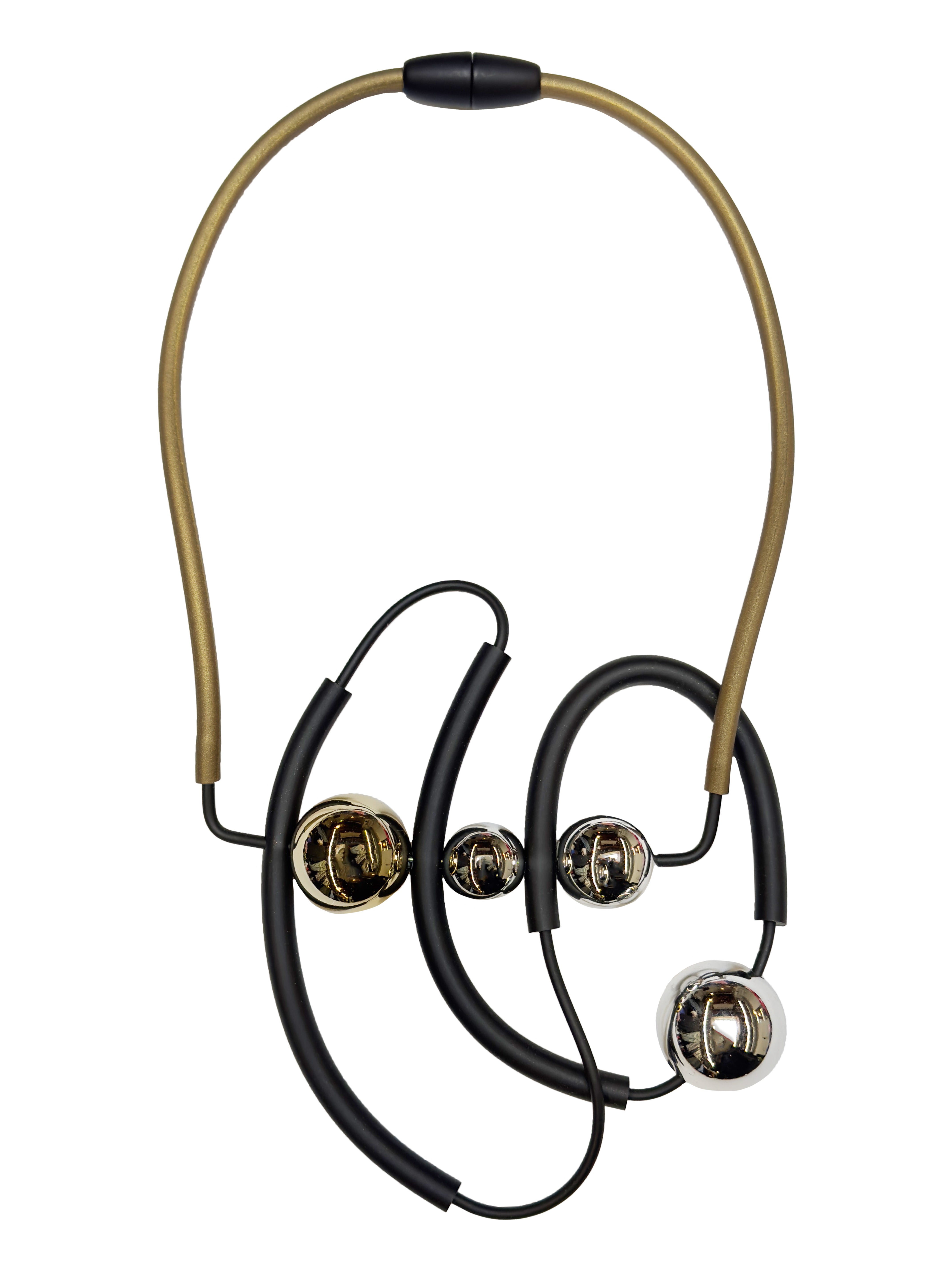 SAMUEL CORAUX Looped Rubber and Metallic Beads Necklace - Khaki and Black