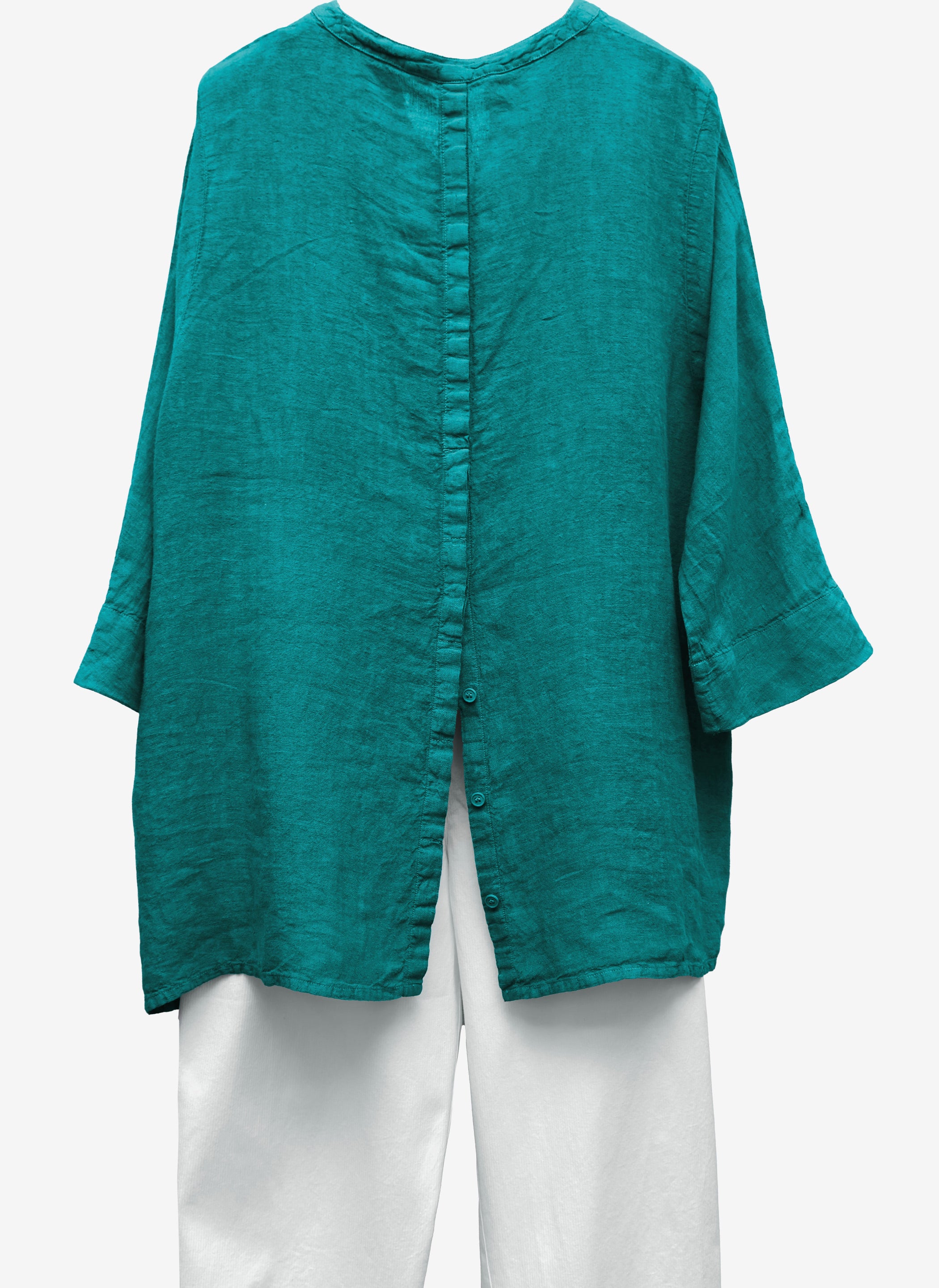 ELEMENTE CLEMENTE Flared Hanky Linen Top in Deep Teal