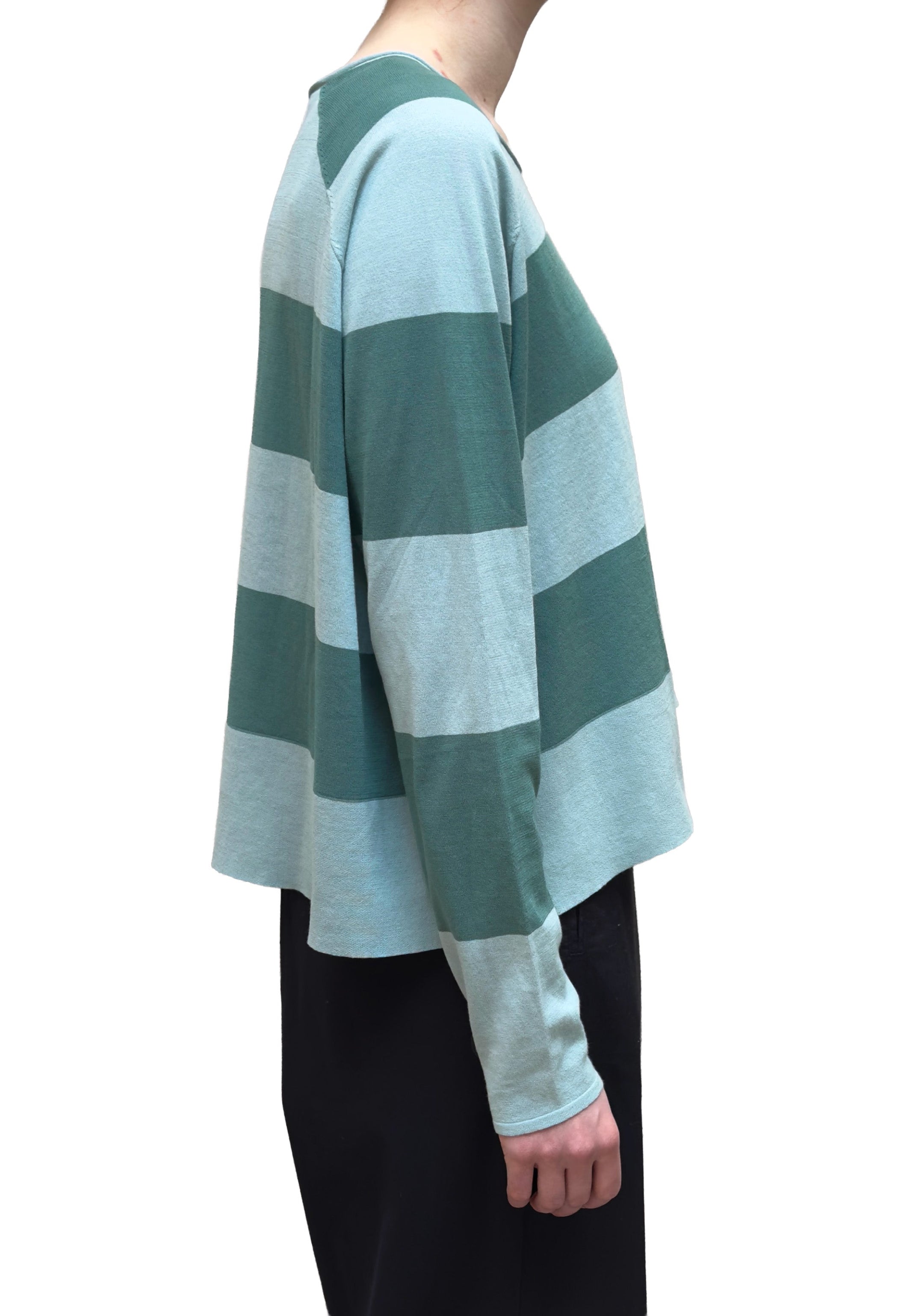 RUNDHOLZ BLACK LABEL Relaxed A-line Pullover in Mint/Grass Stripes