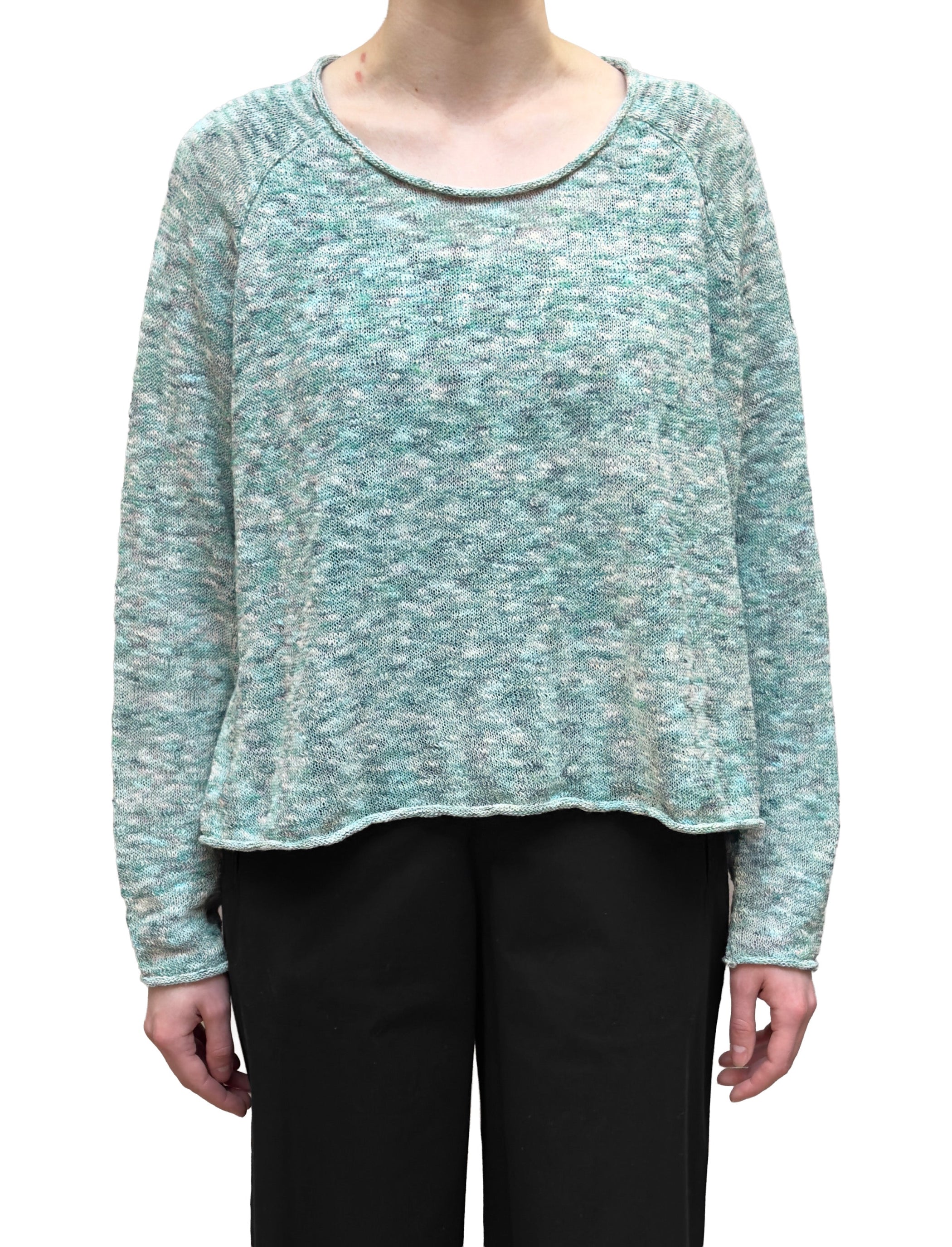 RUNDHOLZ BLACK LABEL Speckled Boxy Pullover in Tree Mint Multicolour