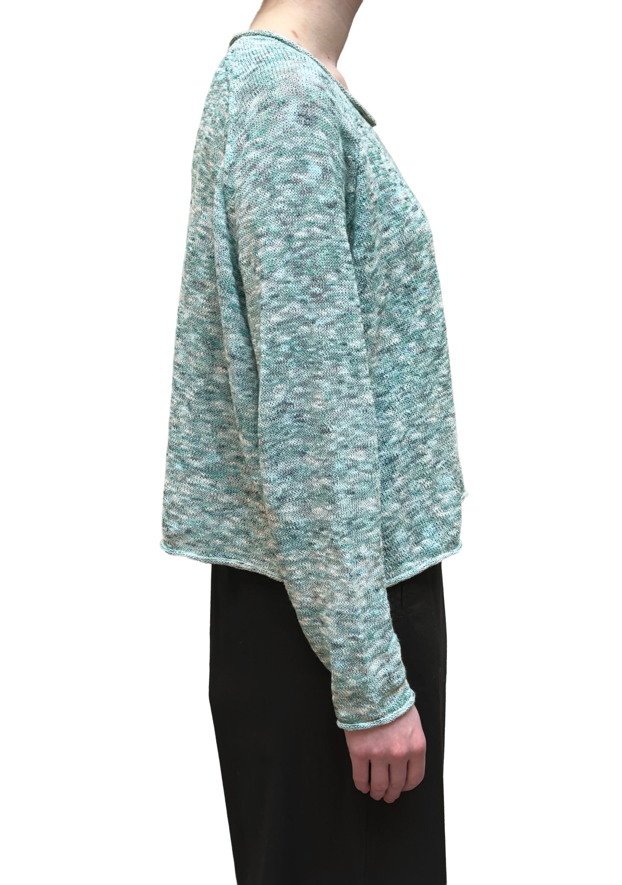 RUNDHOLZ BLACK LABEL Speckled Boxy Pullover in Tree Mint Multicolour