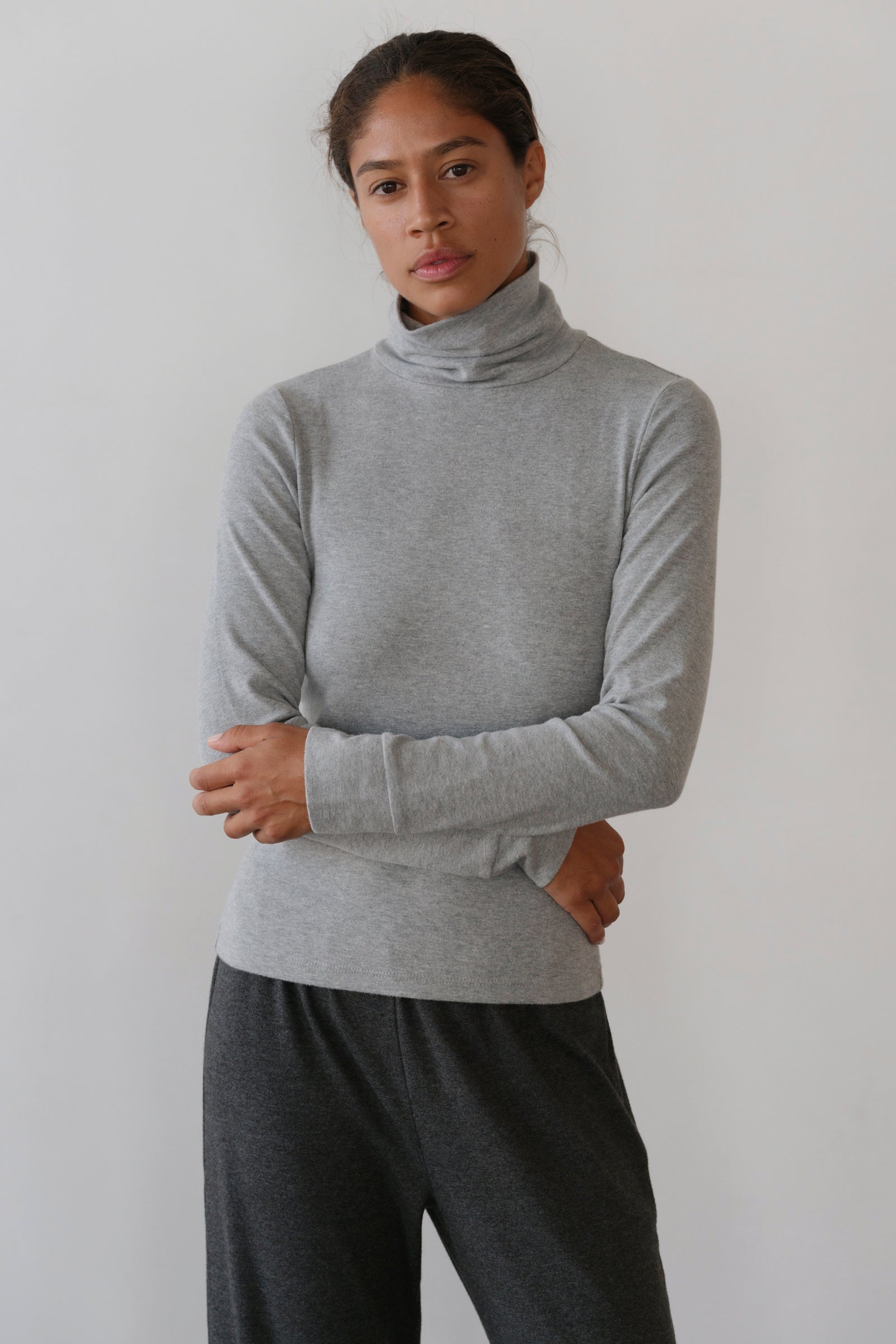 The Baby Rib Turtleneck Heather Grey