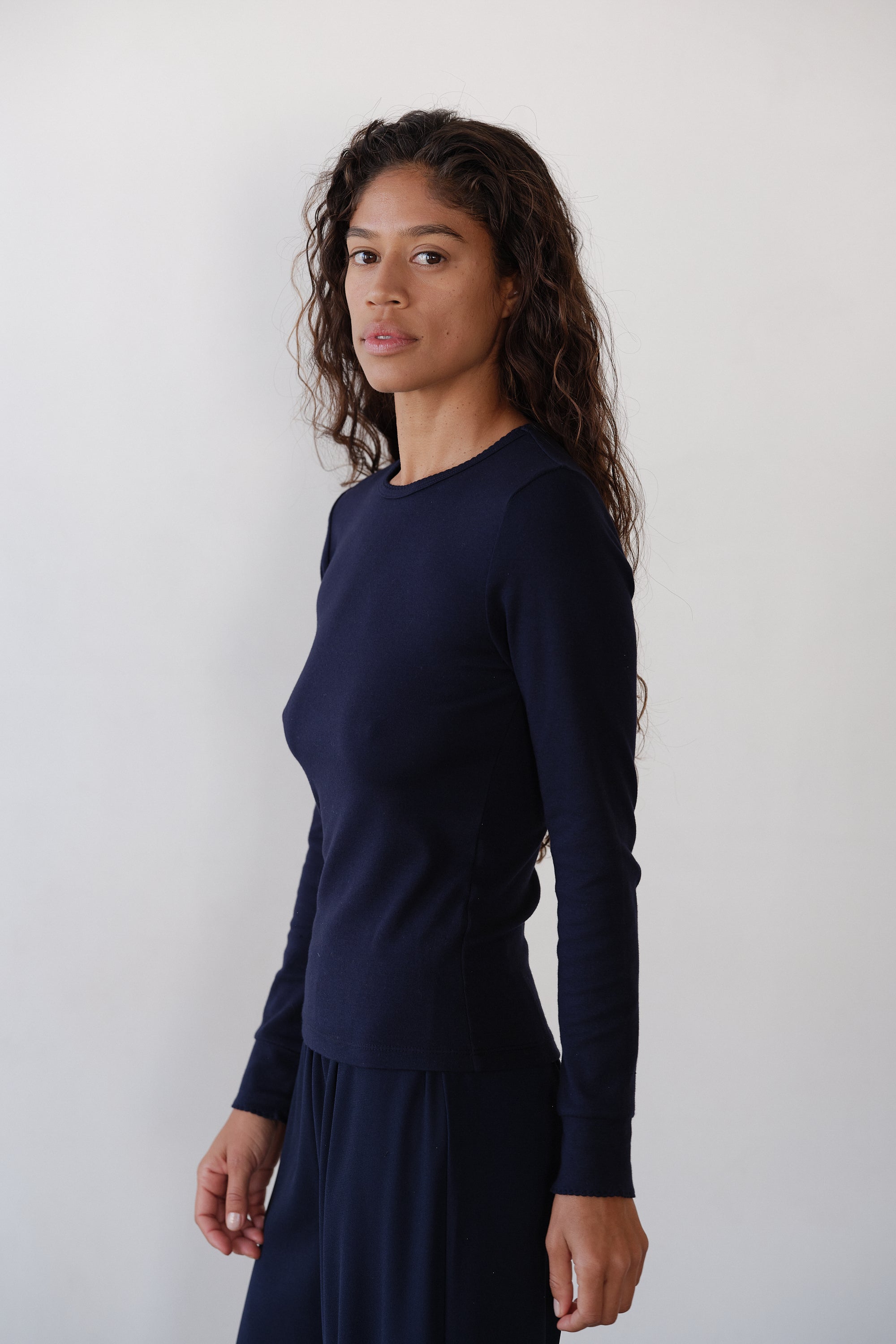 The Baby Rib Scallop Long Sleeve