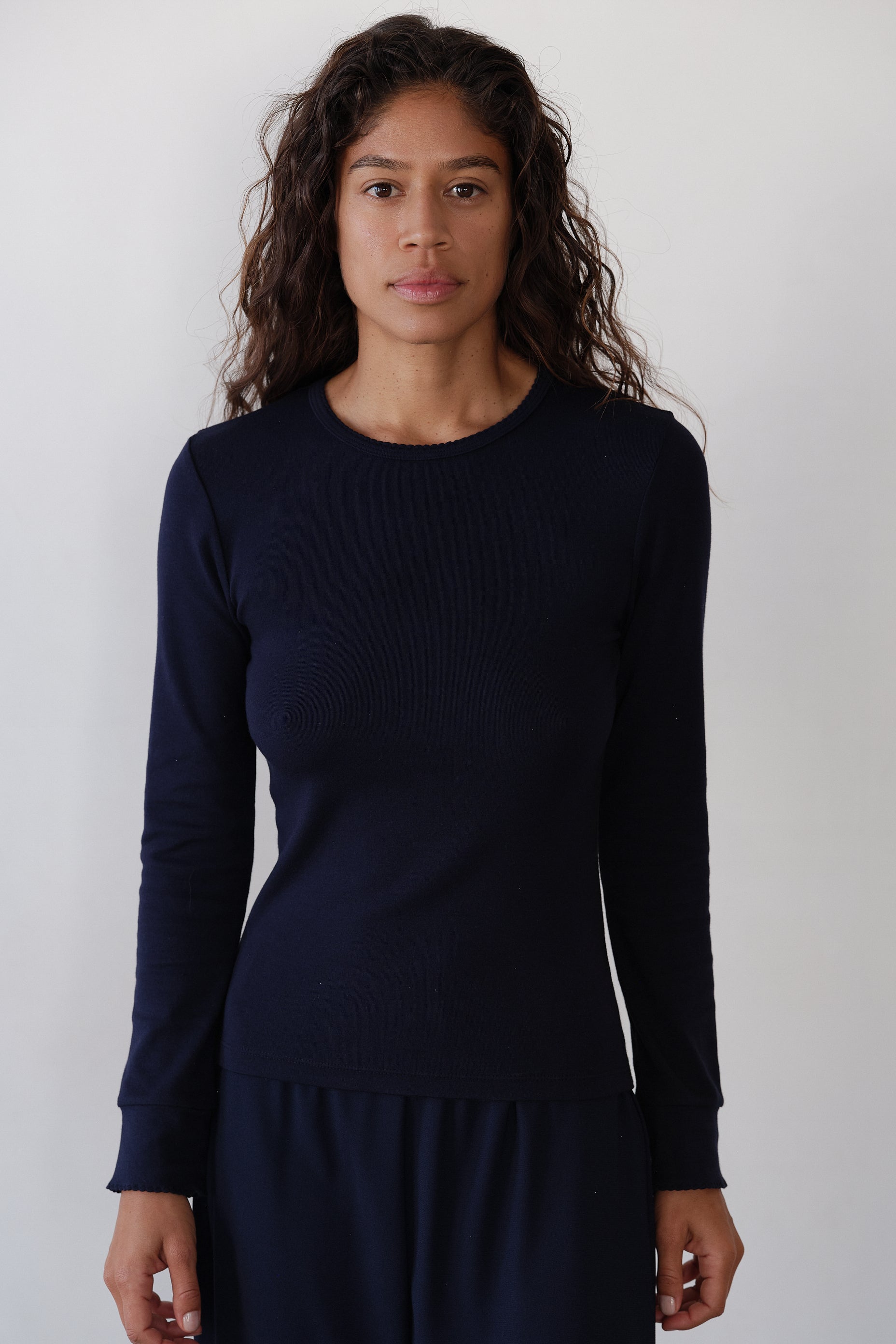 The Baby Rib Scallop Long Sleeve
