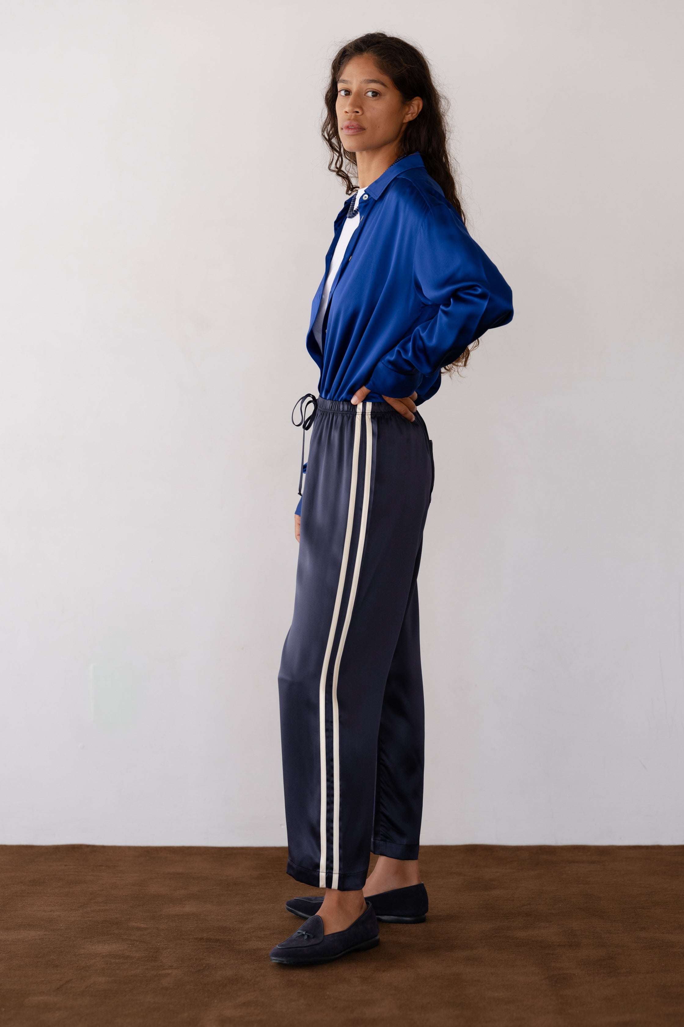 The Silk Stripe Crop Pant