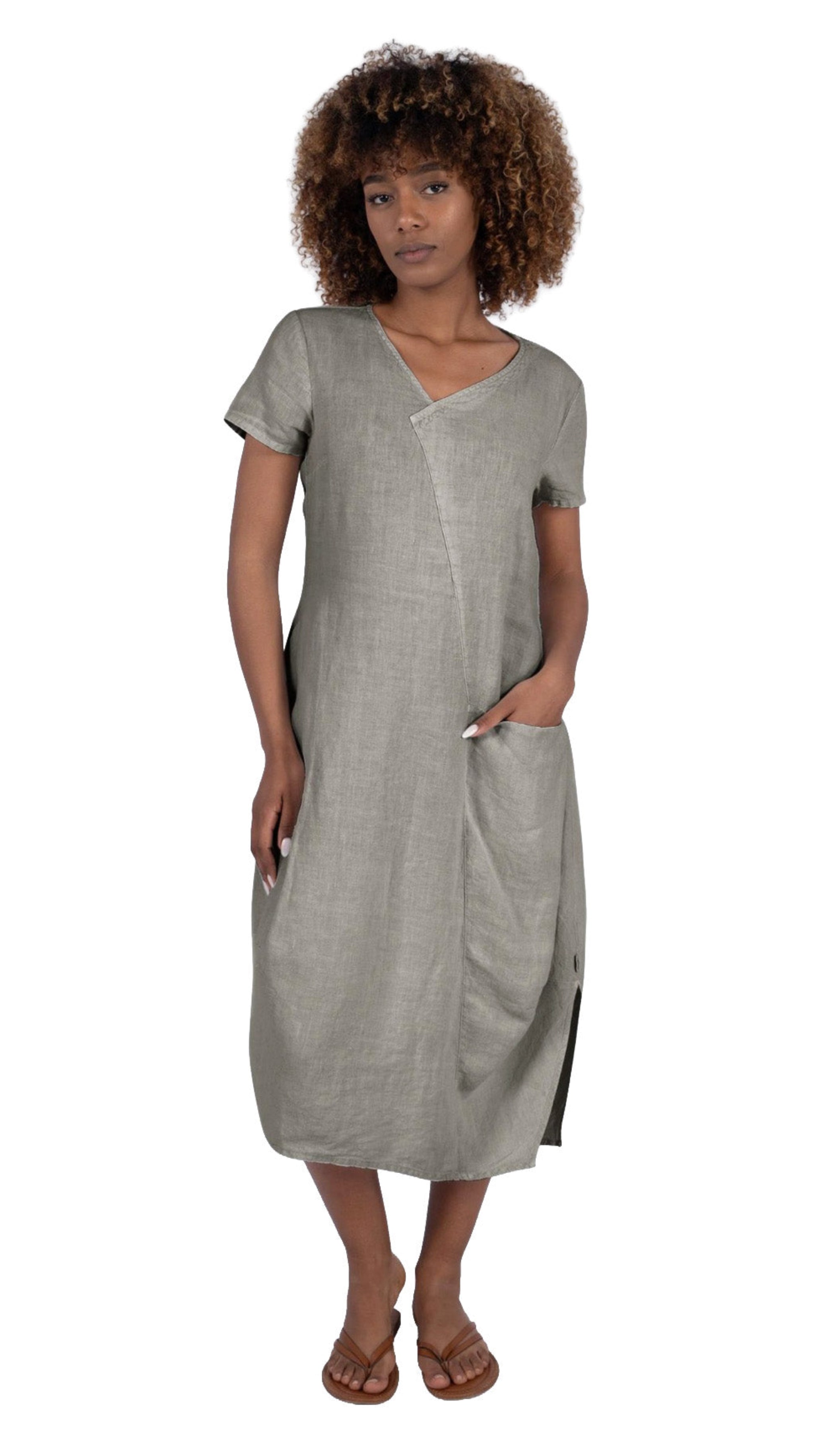ELEMENTE CLEMENTE Bubble Linen Dress in Alga