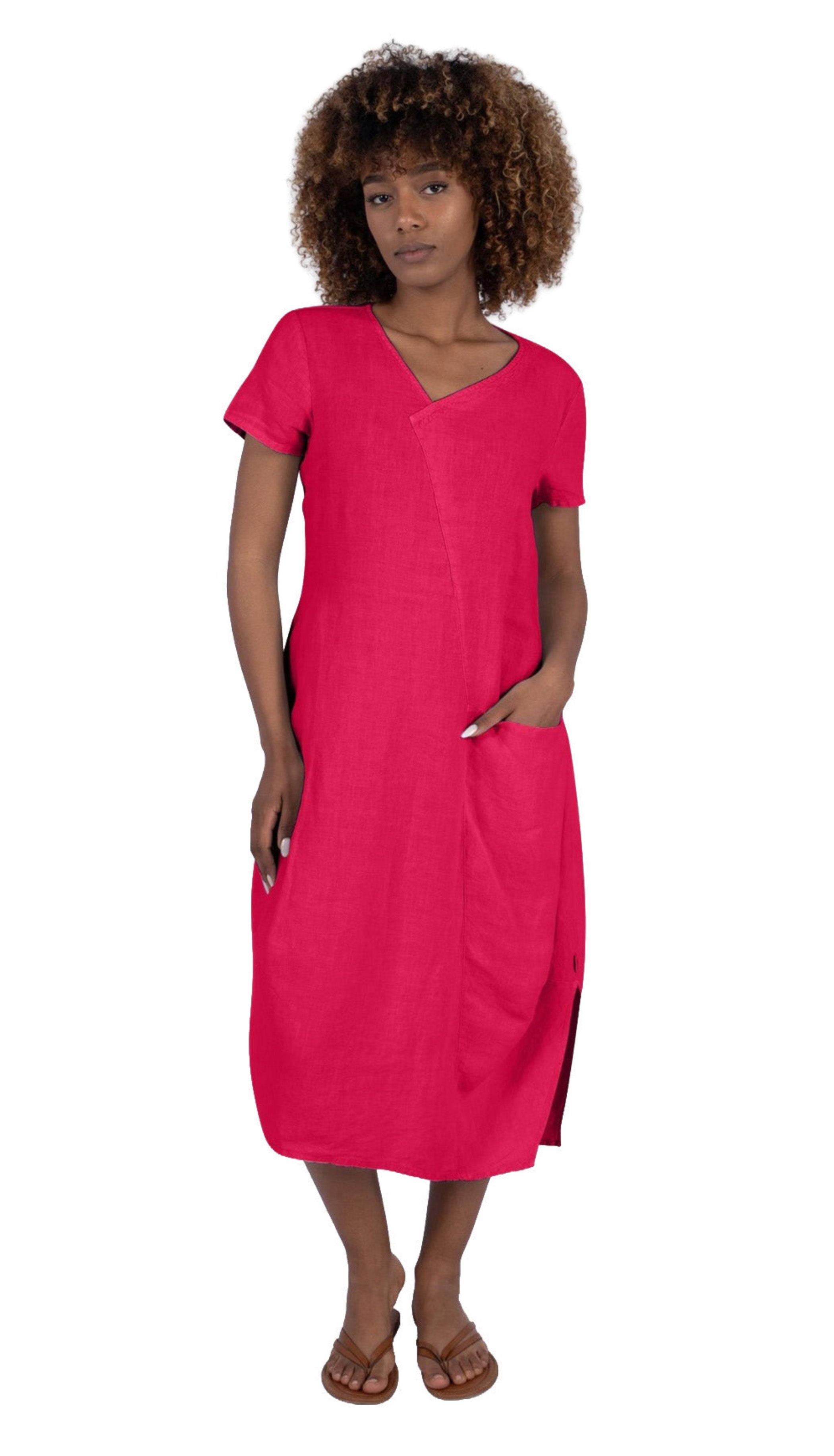 ELEMENTE CLEMENTE Bubble Linen Dress in Raspberry