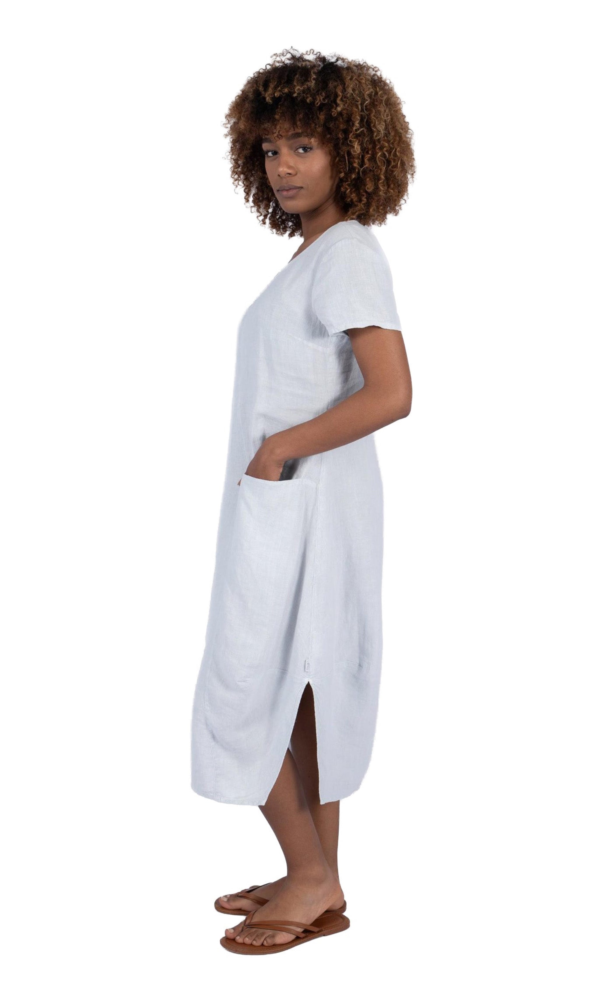 ELEMENTE CLEMENTE Bubble Linen Dress in Alga
