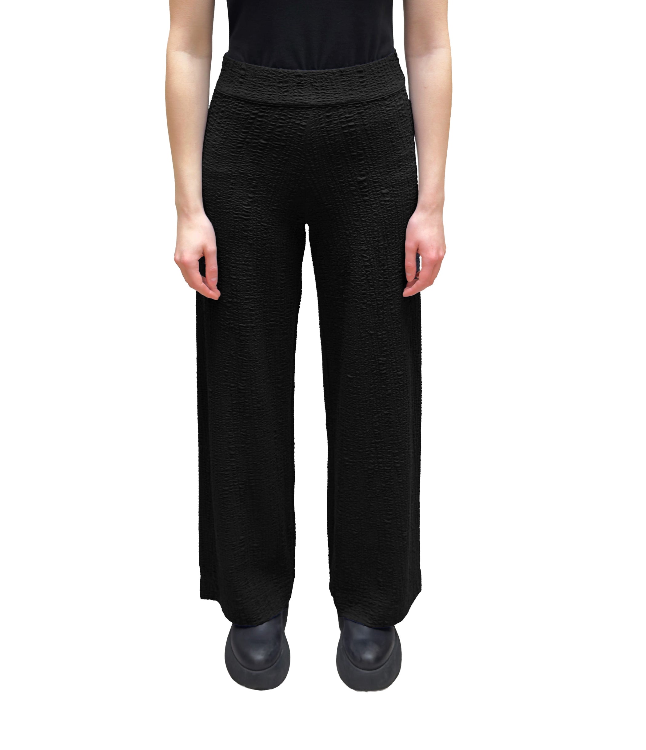 MAMA B Jacquard Long Wide Leg Pant in Black