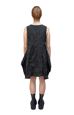Women's short sleeveless dress from Mama B. Made in Crinkled taffeta fabric. Back view.