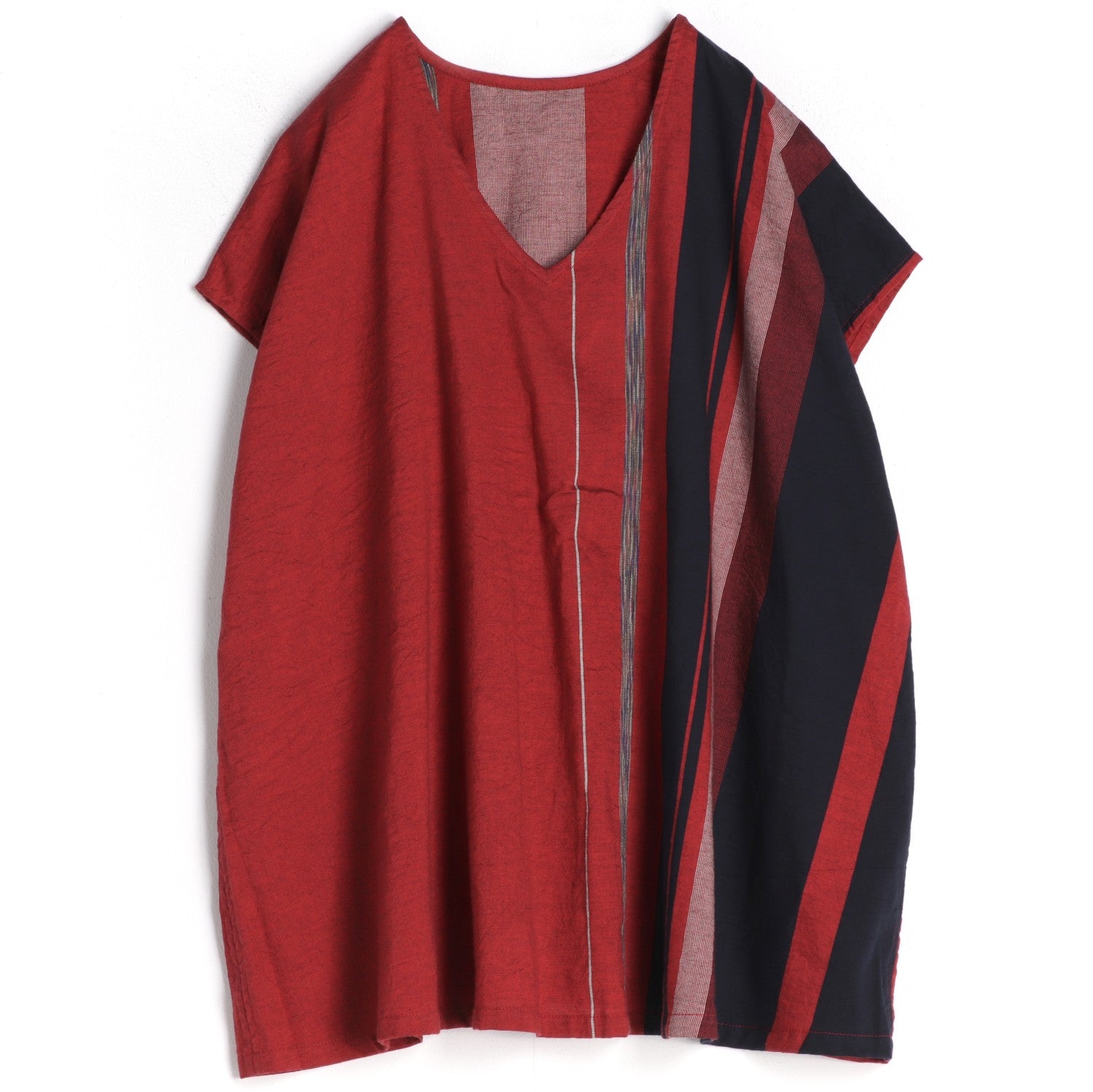 TAMAKI NIIME Striped V Neck Cap Sleeve Flared Top - Red Riding Hood