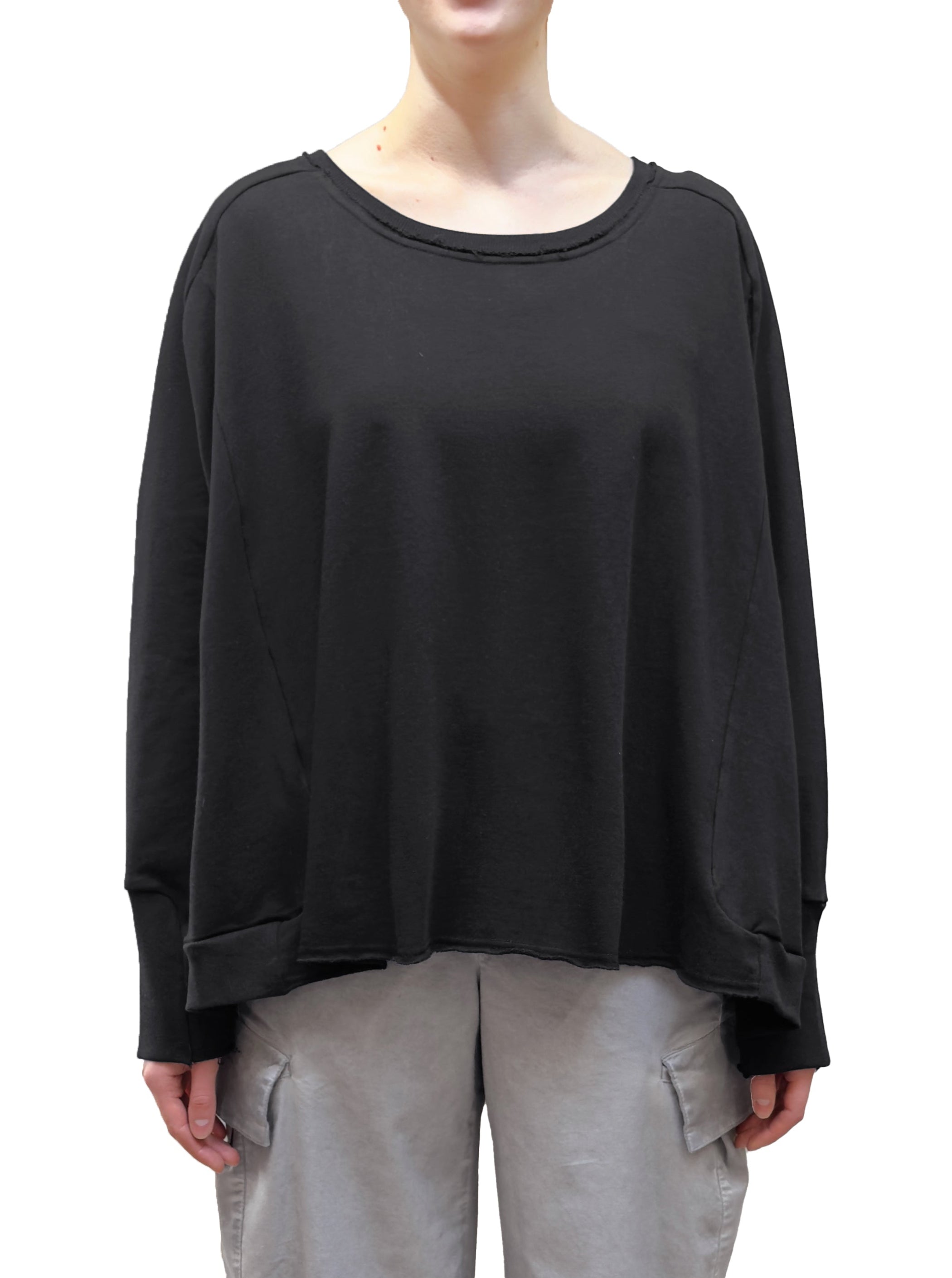 PLU French Terry Boxy Pullover in Black with Black & White Dots