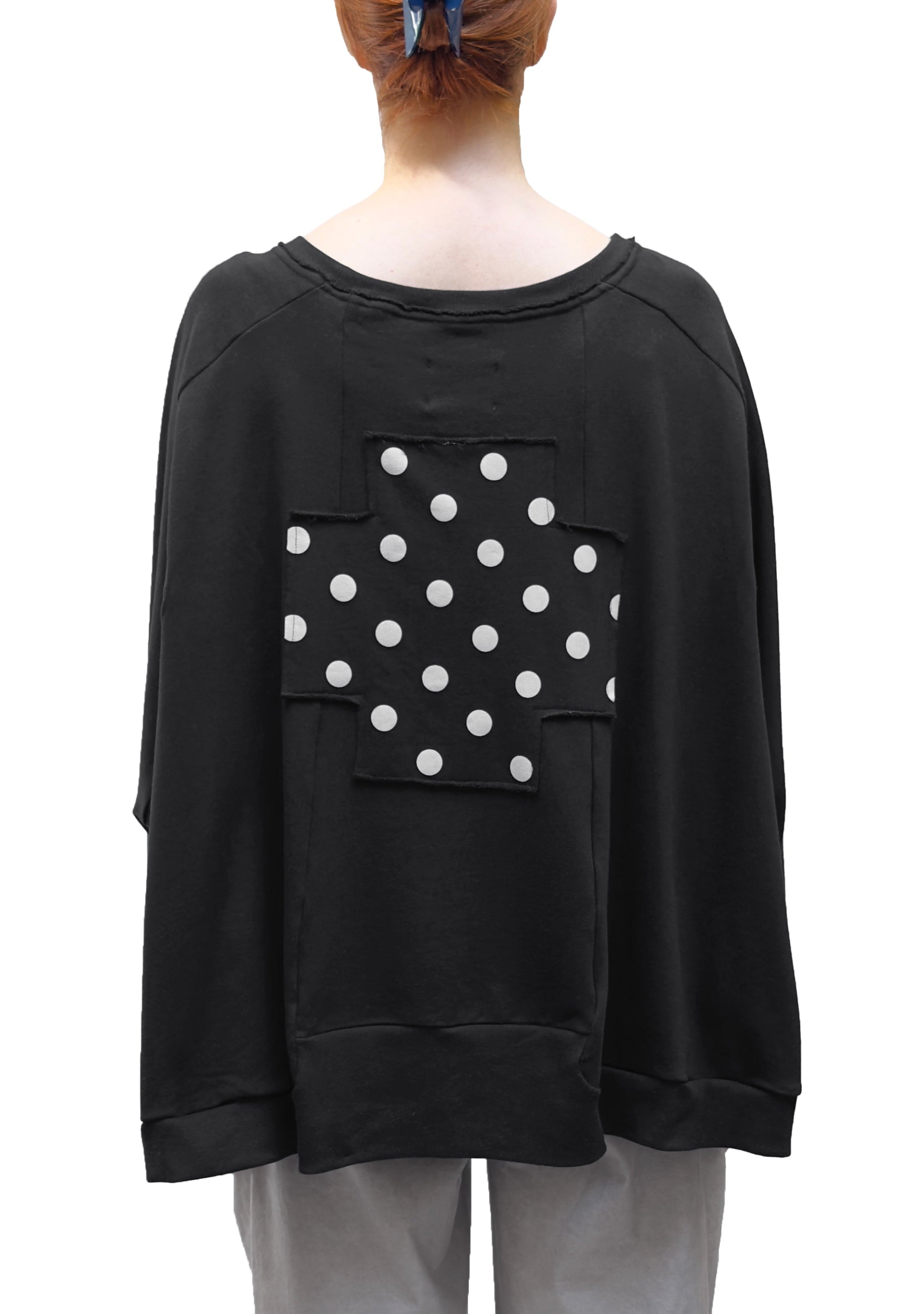 PLU French Terry Boxy Pullover in Black with Black & White Dots
