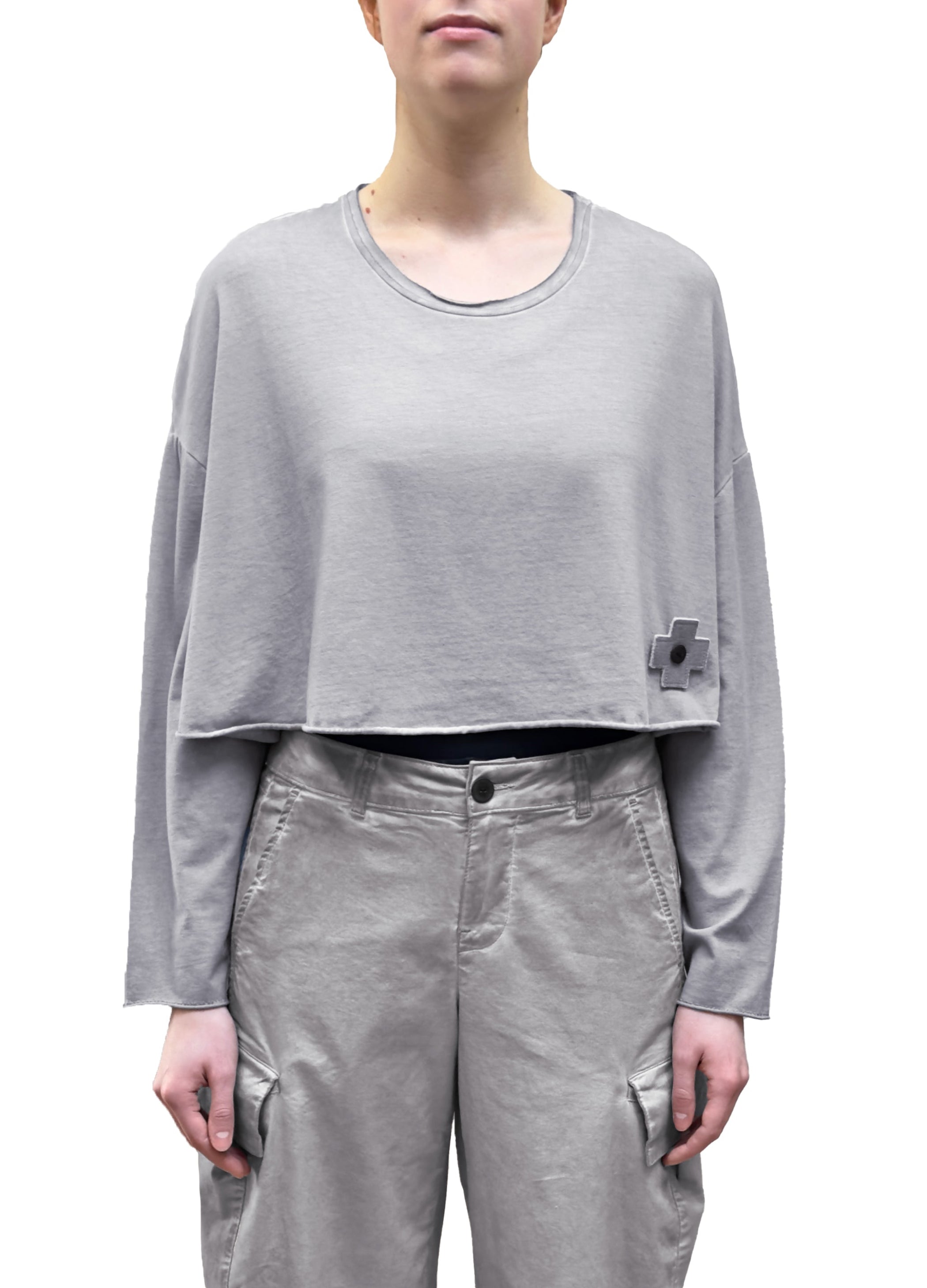 PLU Ultra Cropped Long Sleeve Pullover in Cement