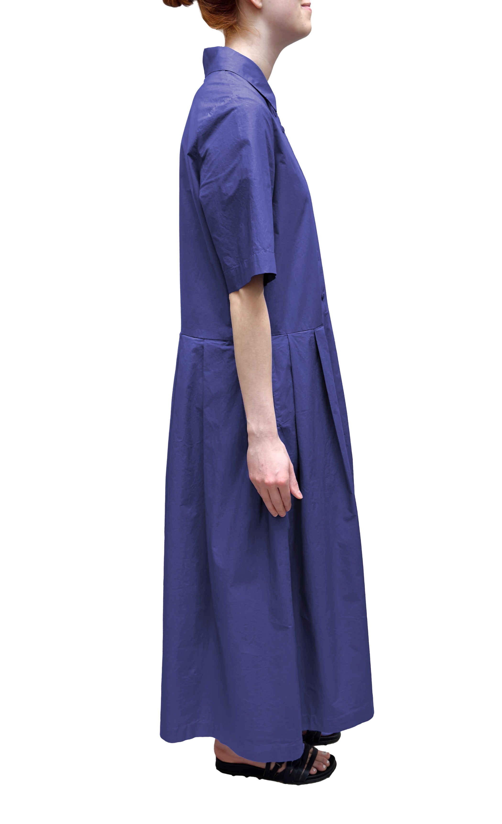 NEIRAMI Mid Calf Cotton Dress with Pleating