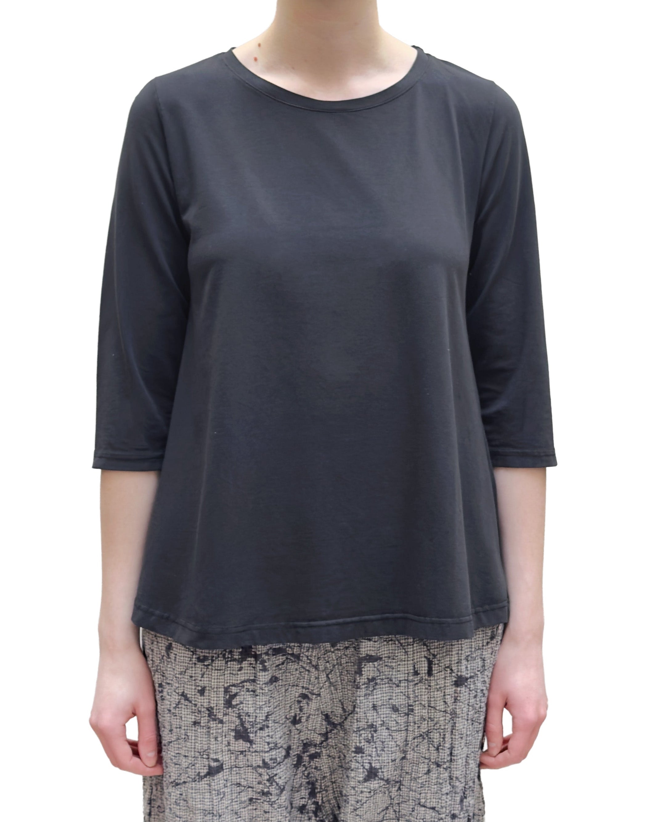 MAMA B Cotton 3/4 Sleeve A-line Tee in Anthracite