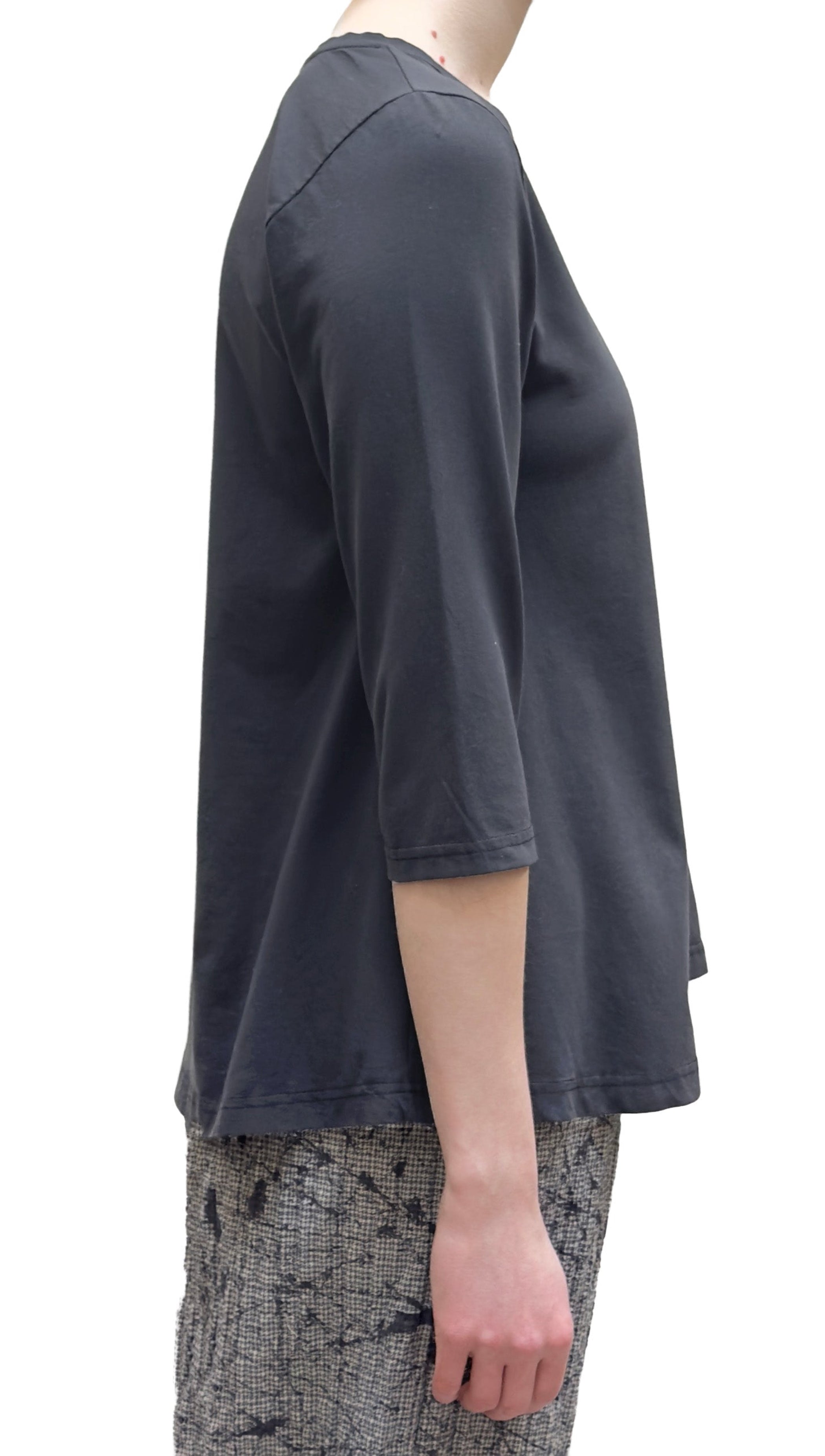 MAMA B Cotton 3/4 Sleeve A-line Tee in Anthracite
