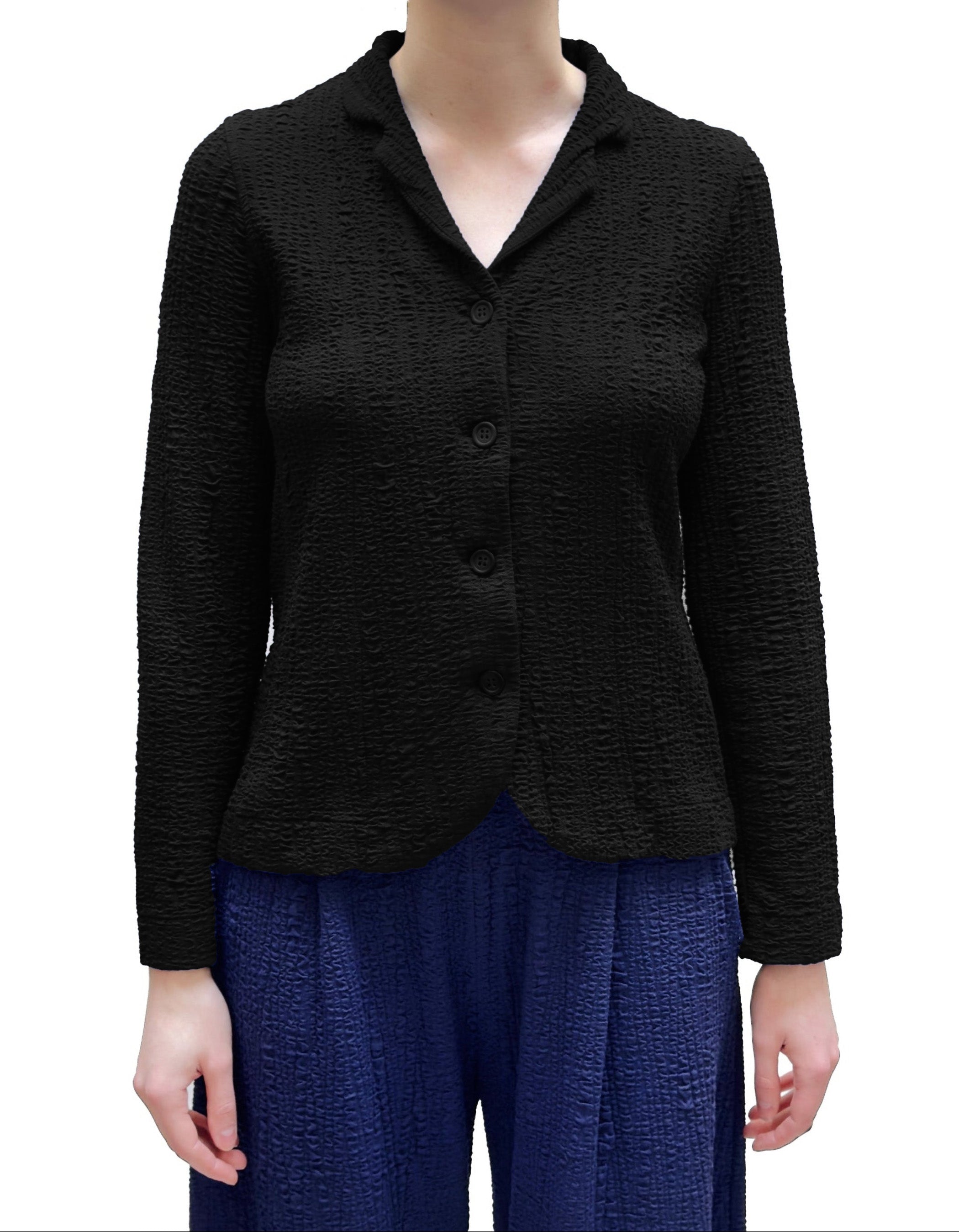 Mama B  Notched Collar Jacket in Jacquard Black