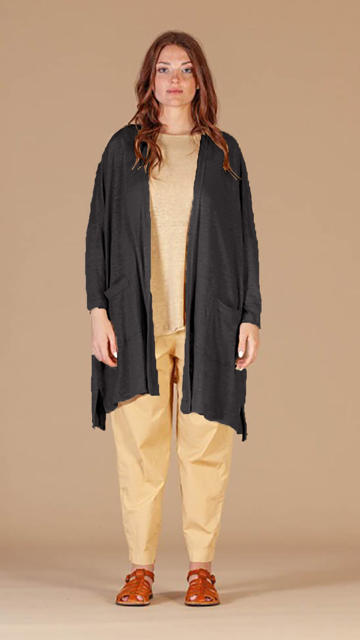 MAMA B Linen Onesize Open Cardigan in Anthracite