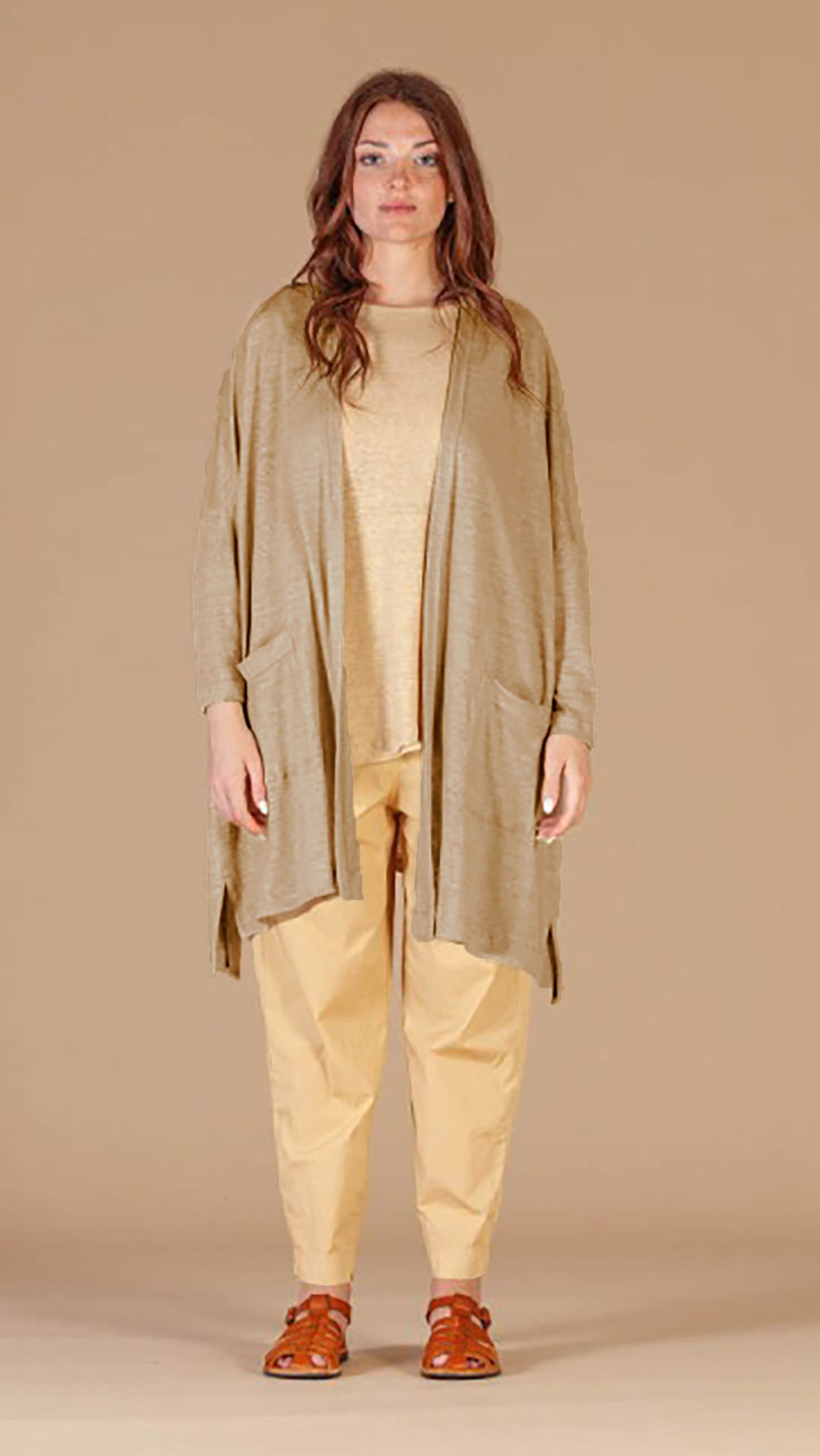 MAMA B Linen Onesize Open Cardigan in Cumino