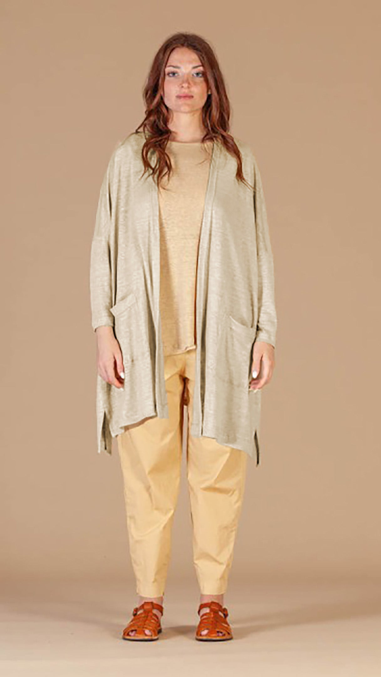 MAMA B Linen Onesize Open Cardigan in Limestone