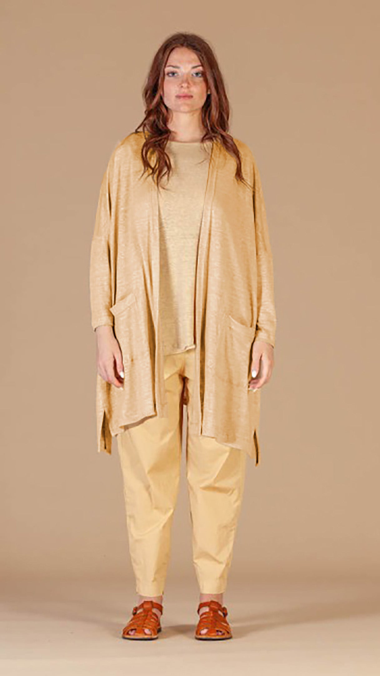 MAMA B Linen Onesize Open Cardigan in Wheat