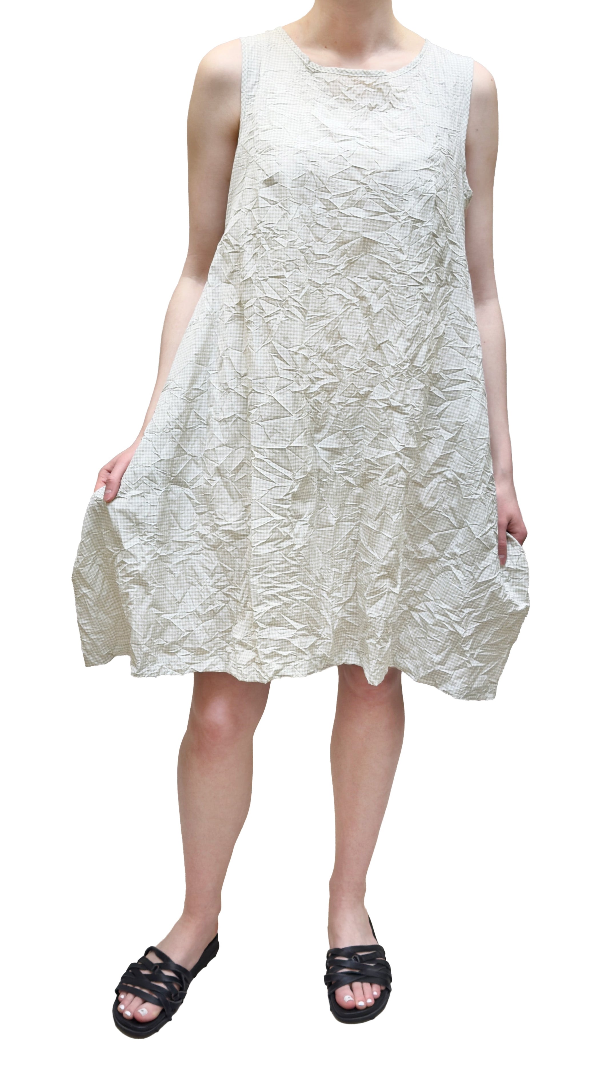 MAMA B Crinkle Check Sleeveless Dress in Limestone