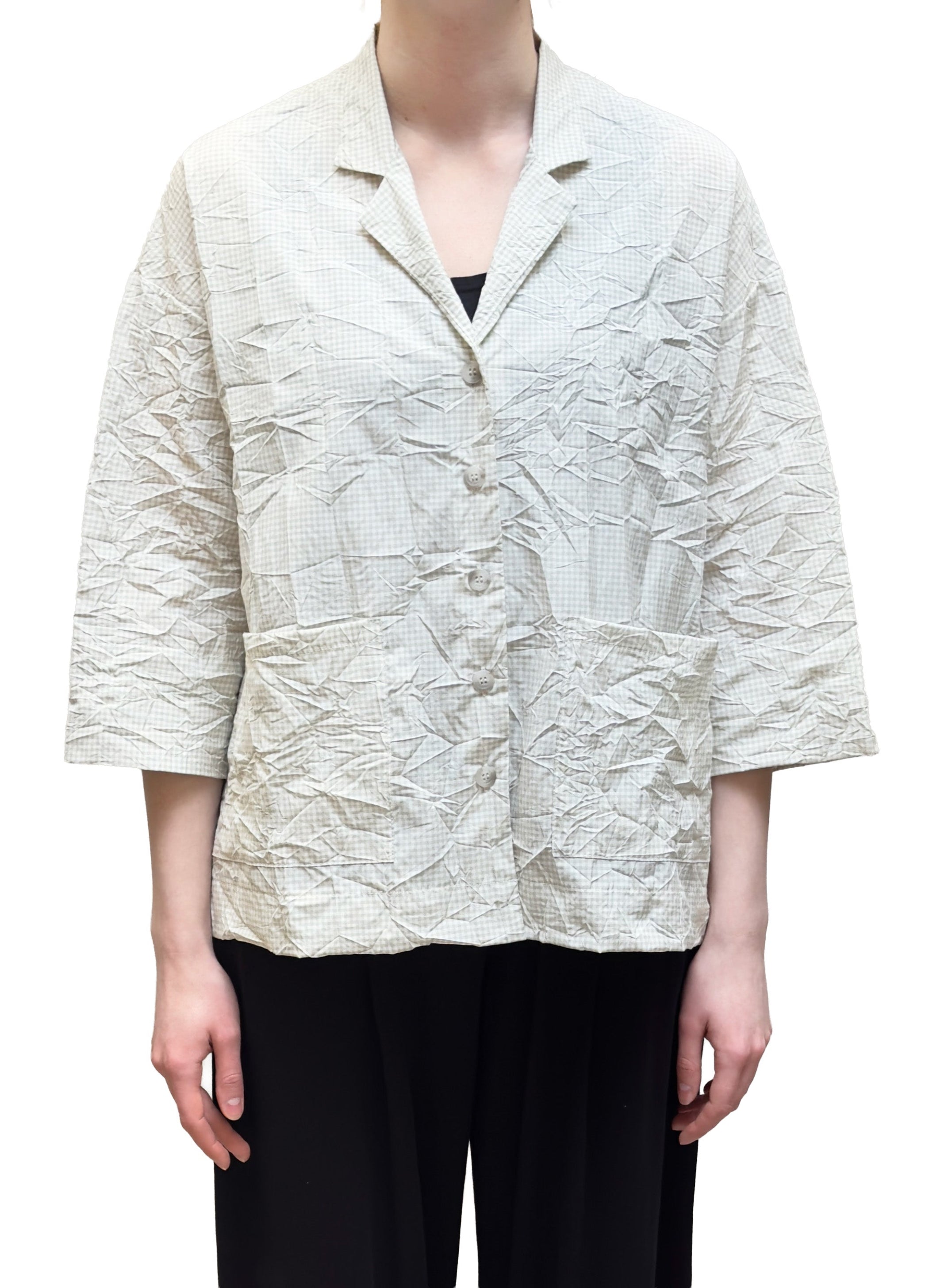 MAMA B Pocketed Crinkle Check Jacket in Limestone