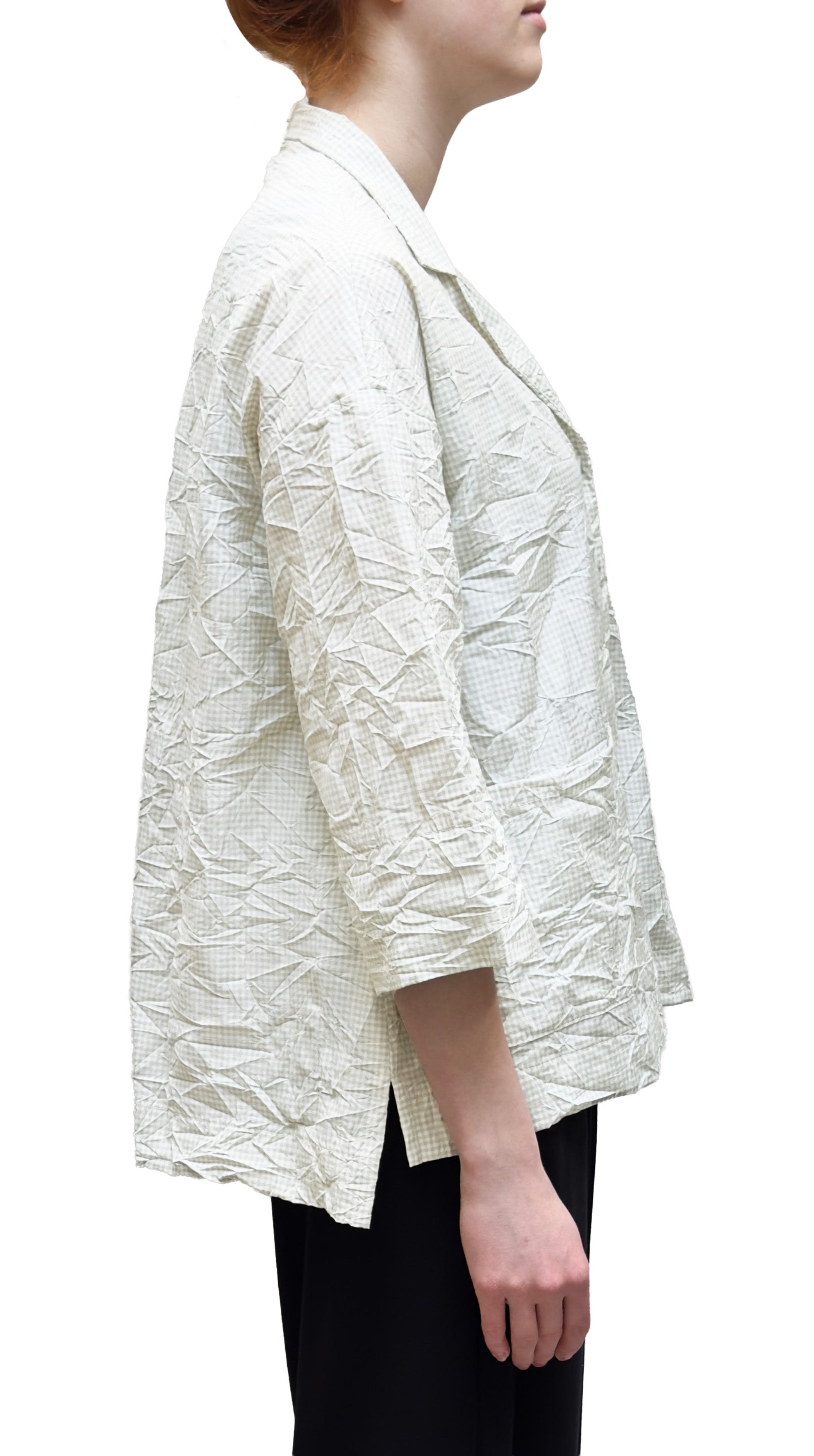 MAMA B Pocketed Crinkle Check Jacket in Limestone