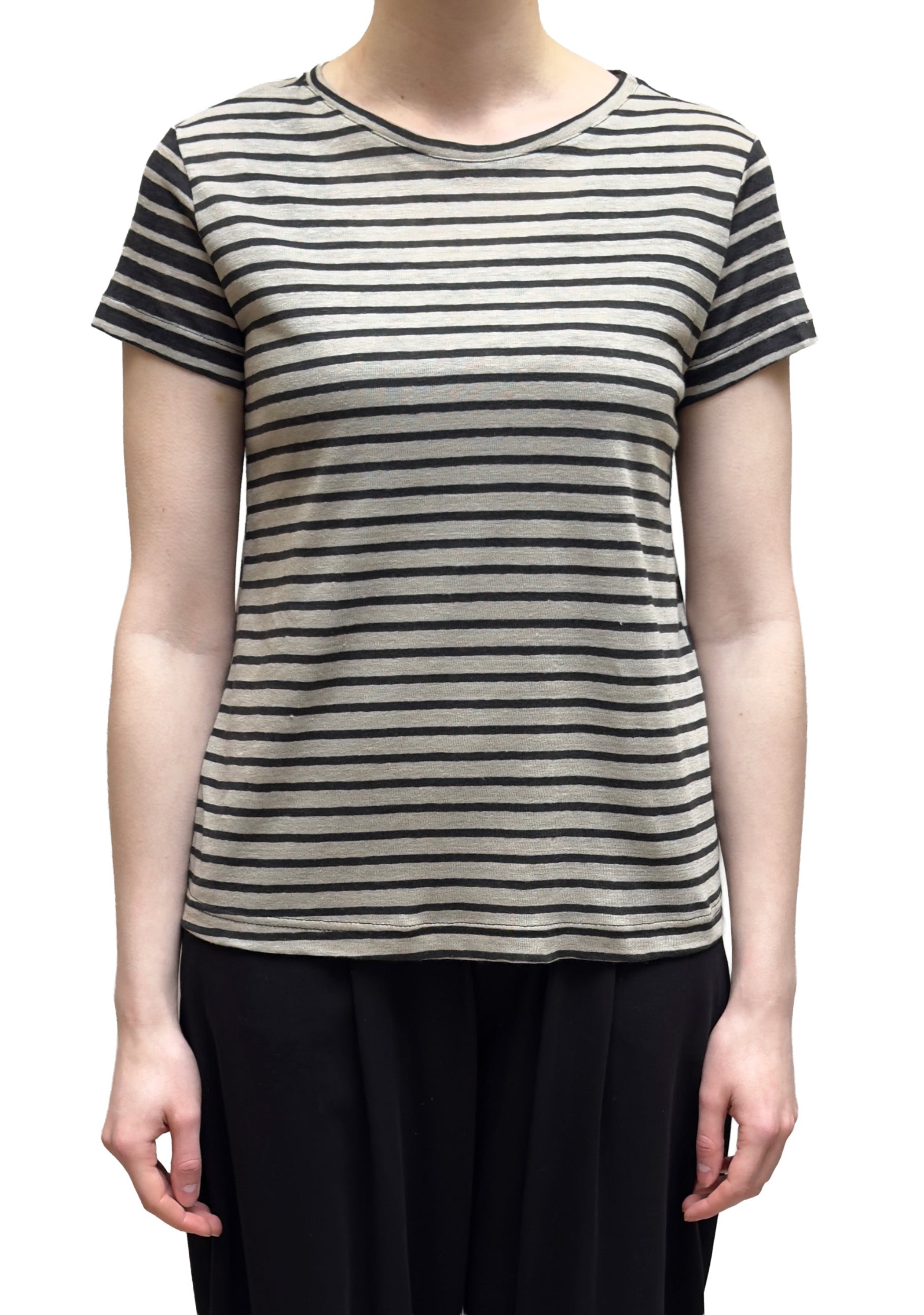 MAMA B Linen-Blend Straight-Cut Top in Anthracite Double Stripes