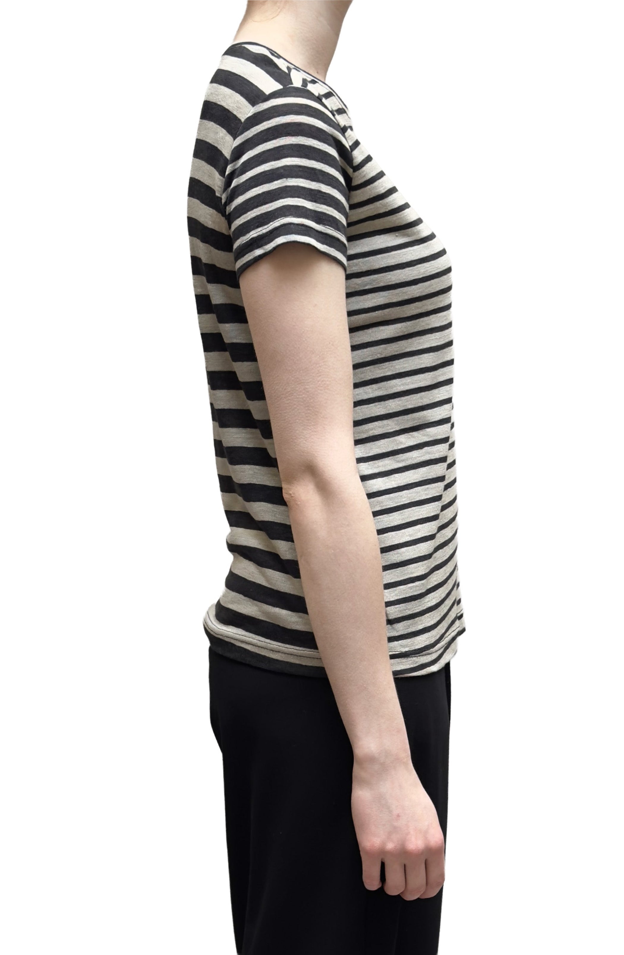 MAMA B Linen-Blend Straight-Cut Top in Anthracite Double Stripes
