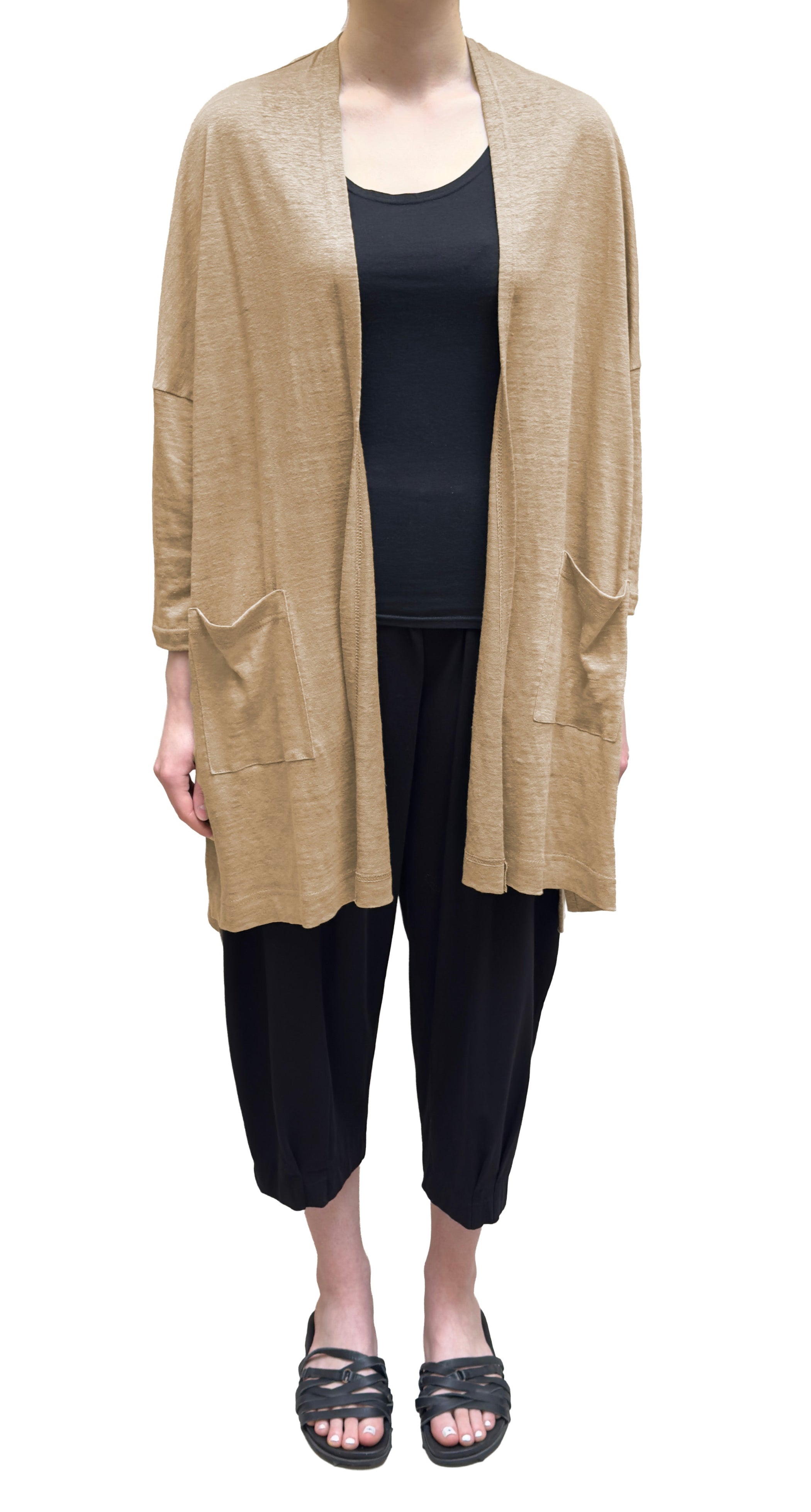 MAMA B Linen Onesize Open Cardigan in Anthracite