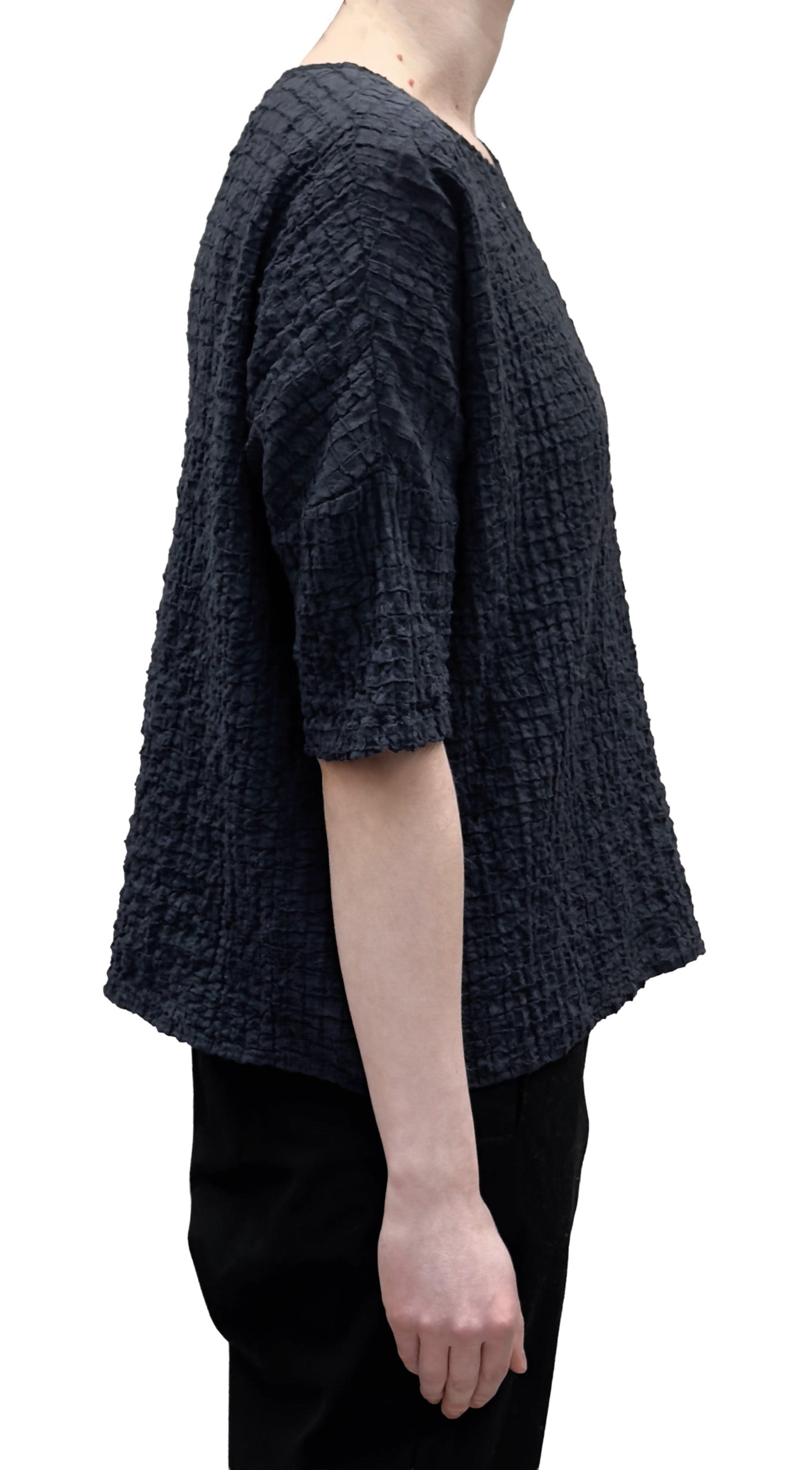 NEIRAMI Boxy Crinkled Top In Deep Blue