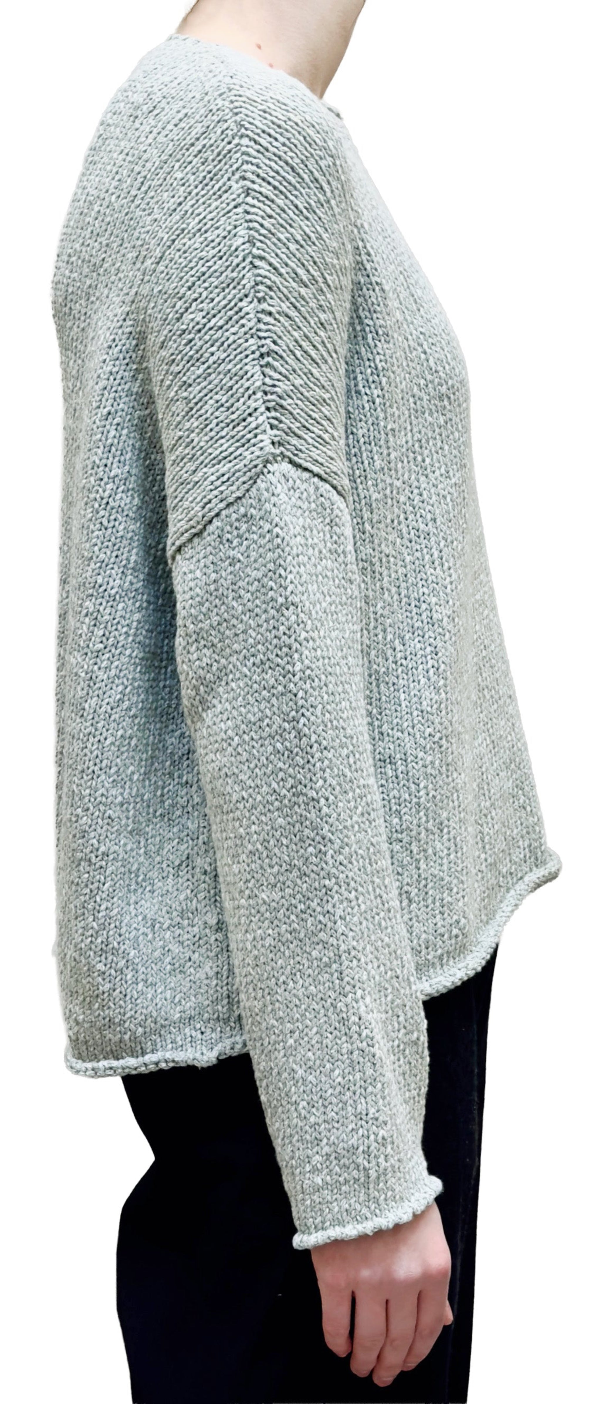 NEIRAMI Boatneck Knit Sweater in Soft Green Mix