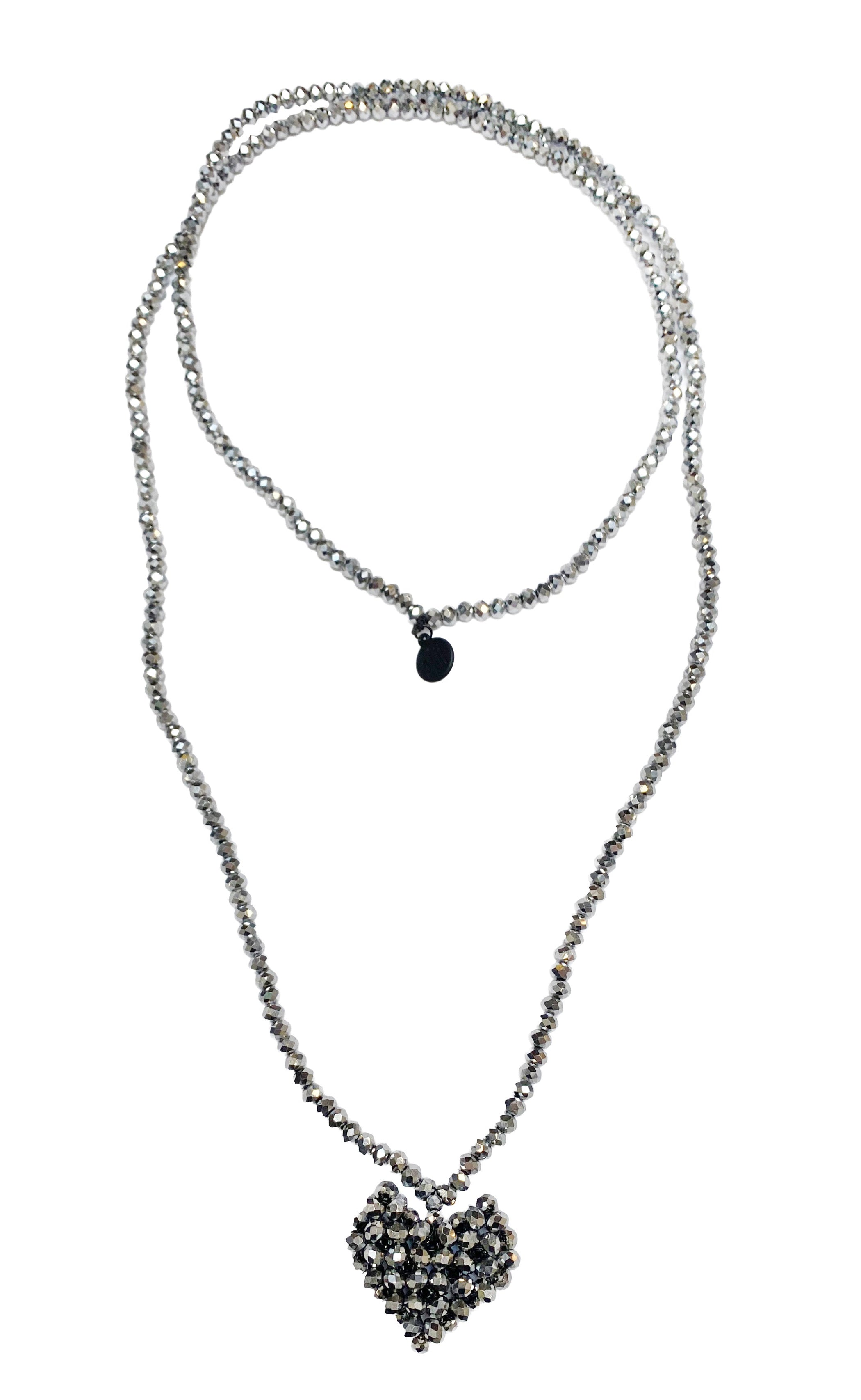 PLU Across Heart Extra-Long Necklace in Silver